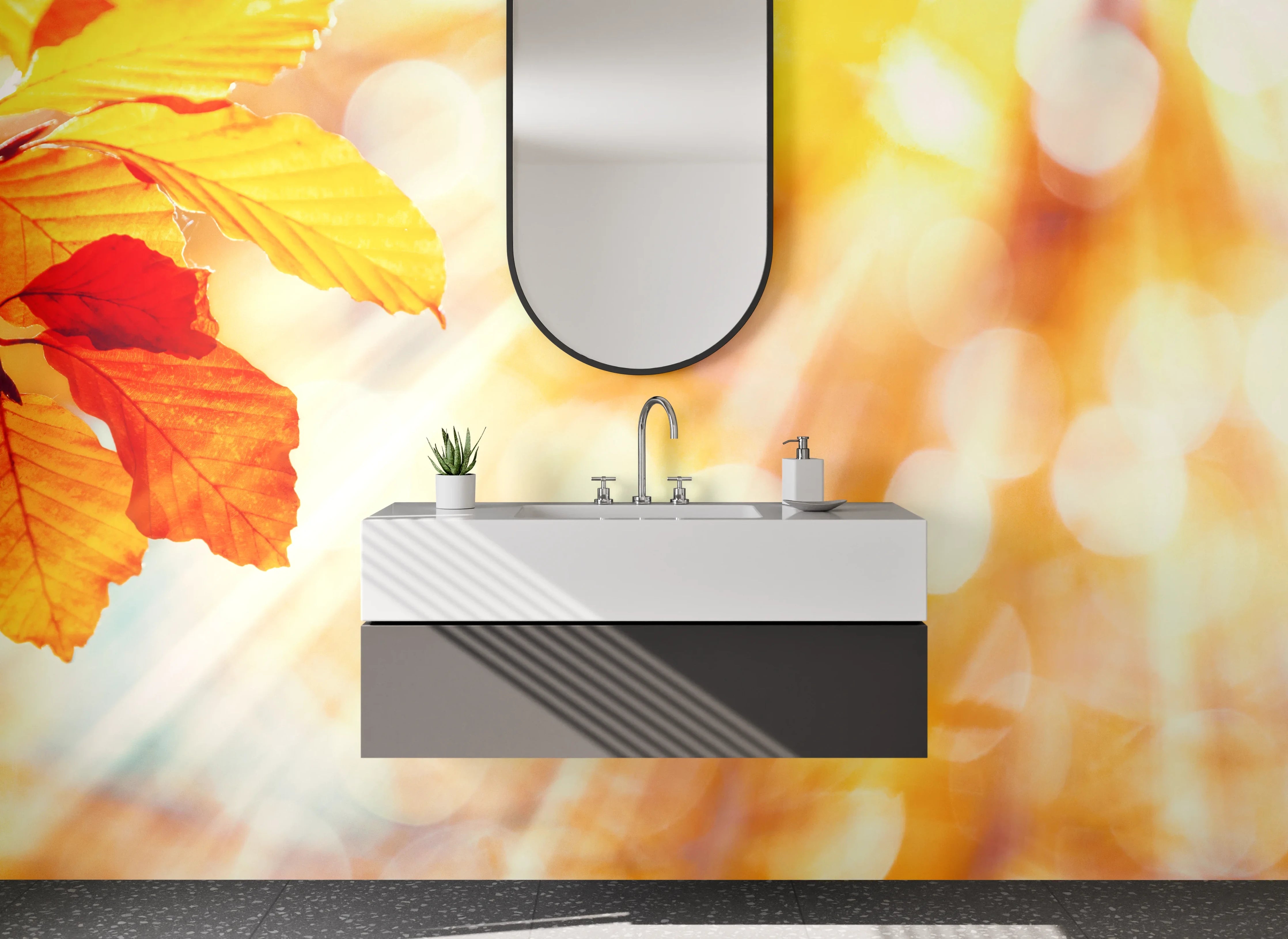 Waschbecken-Rückwand - Herbstliche Blätter Sonnenstrahlen