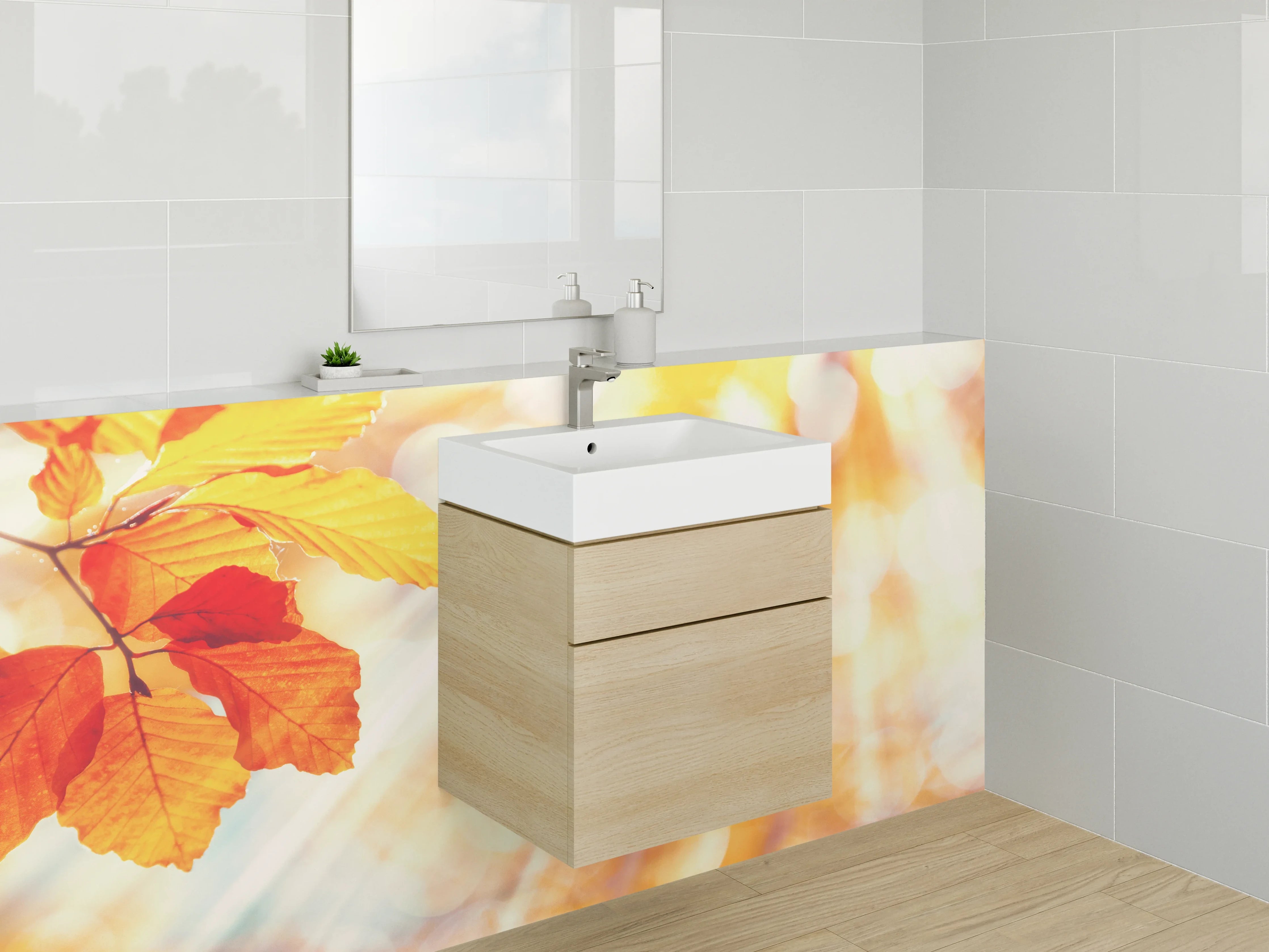 Waschbecken-Rückwand - Herbstliche Blätter Sonnenstrahlen