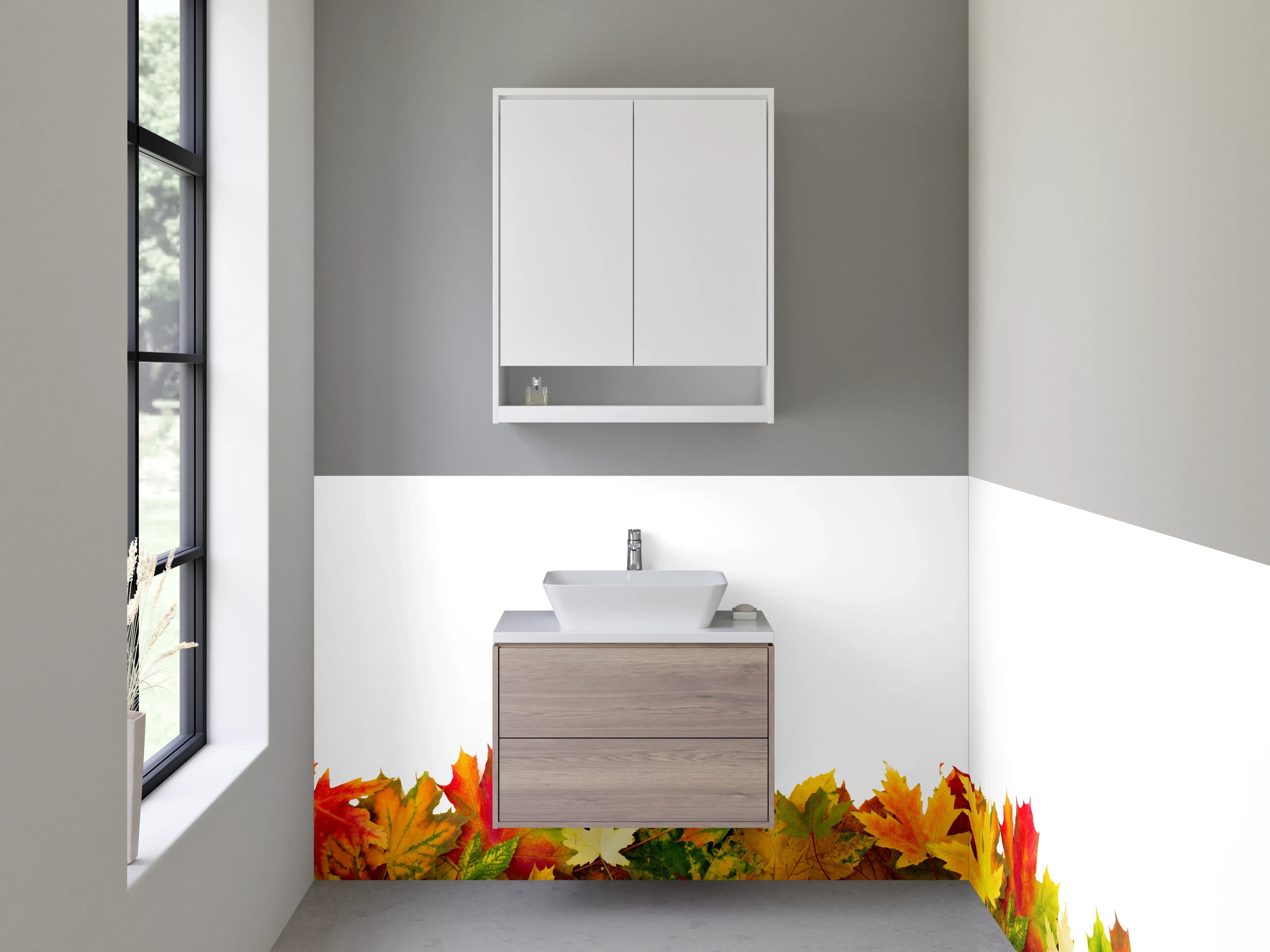 Waschbecken-Rückwand - Herbstliche Blätterbordüre – Bunte Eleganz