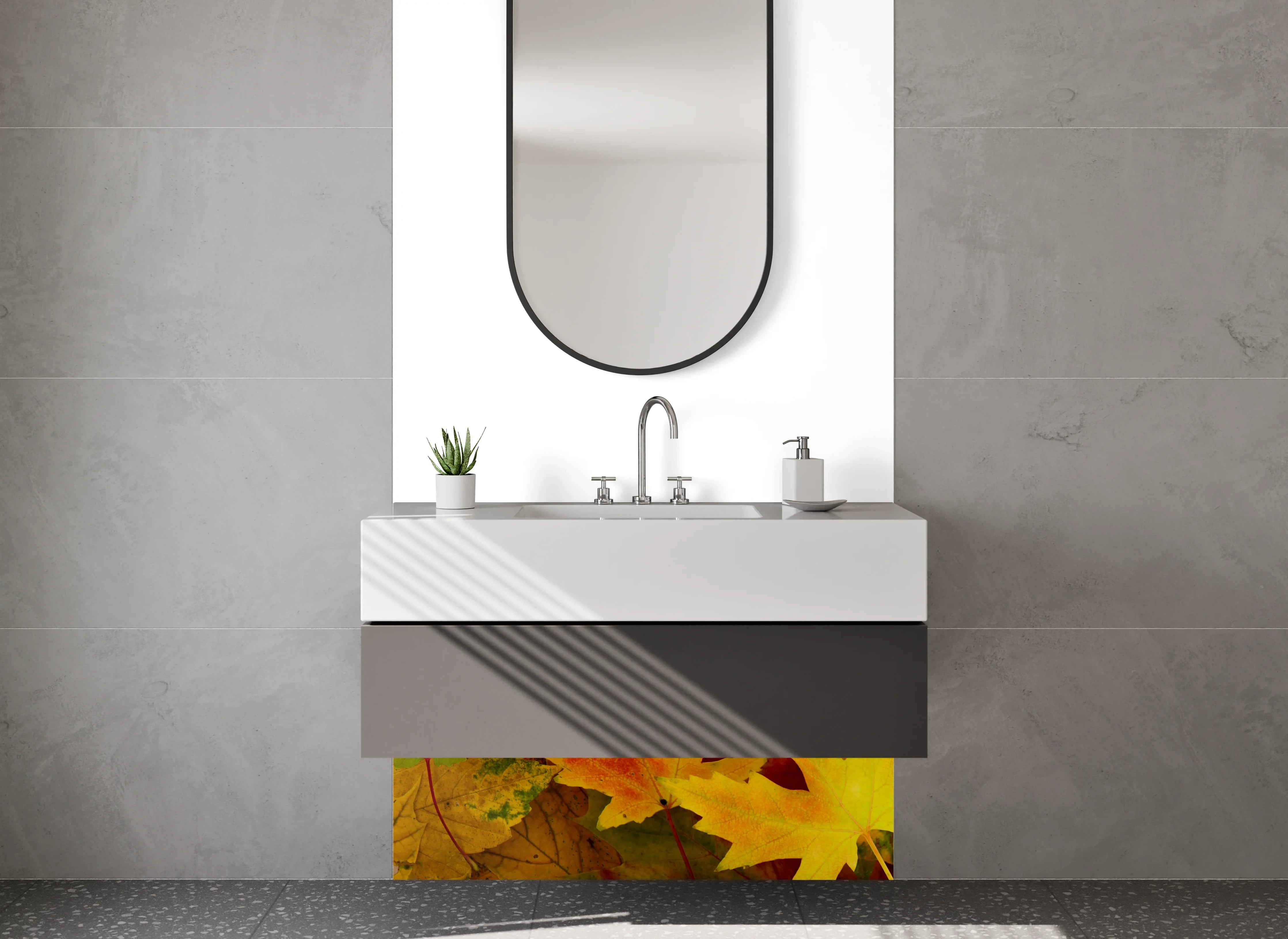 Waschbecken-Rückwand - Herbstliche Blätterbordüre – Bunte Eleganz