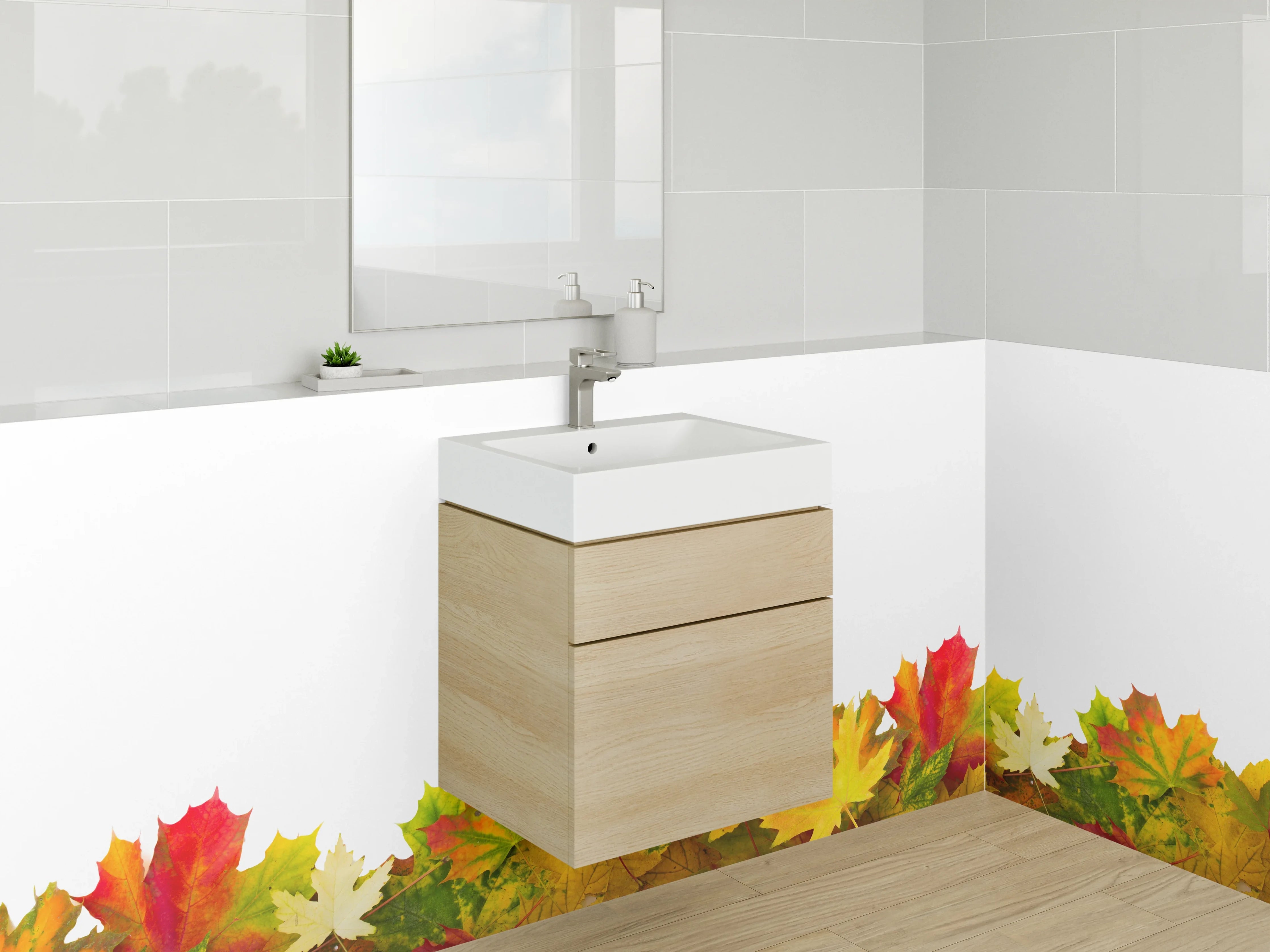 Waschbecken-Rückwand - Herbstliche Blätterbordüre – Bunte Eleganz