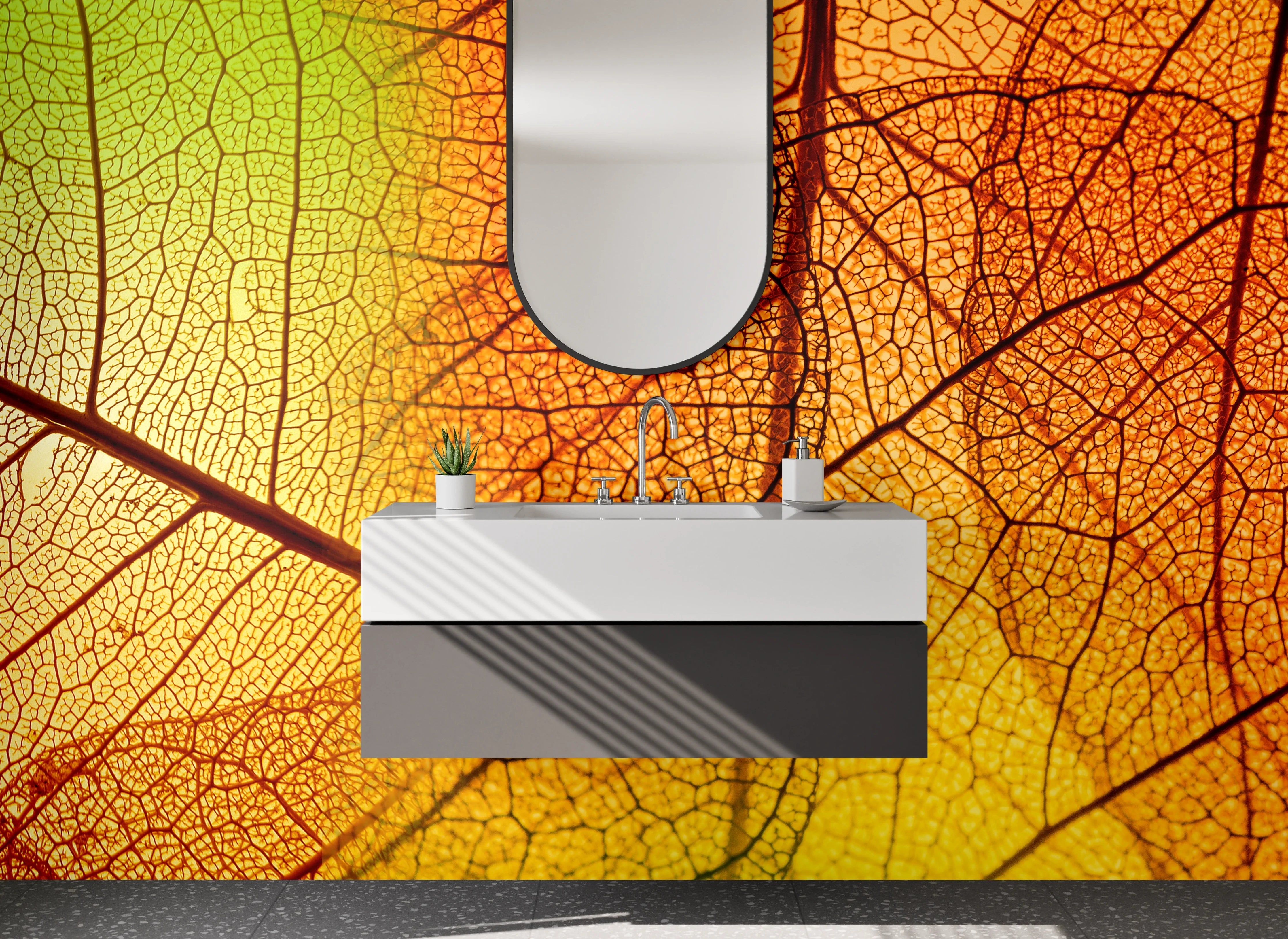 Waschbecken-Rückwand - Herbstliche Blattstruktur in Makroansicht