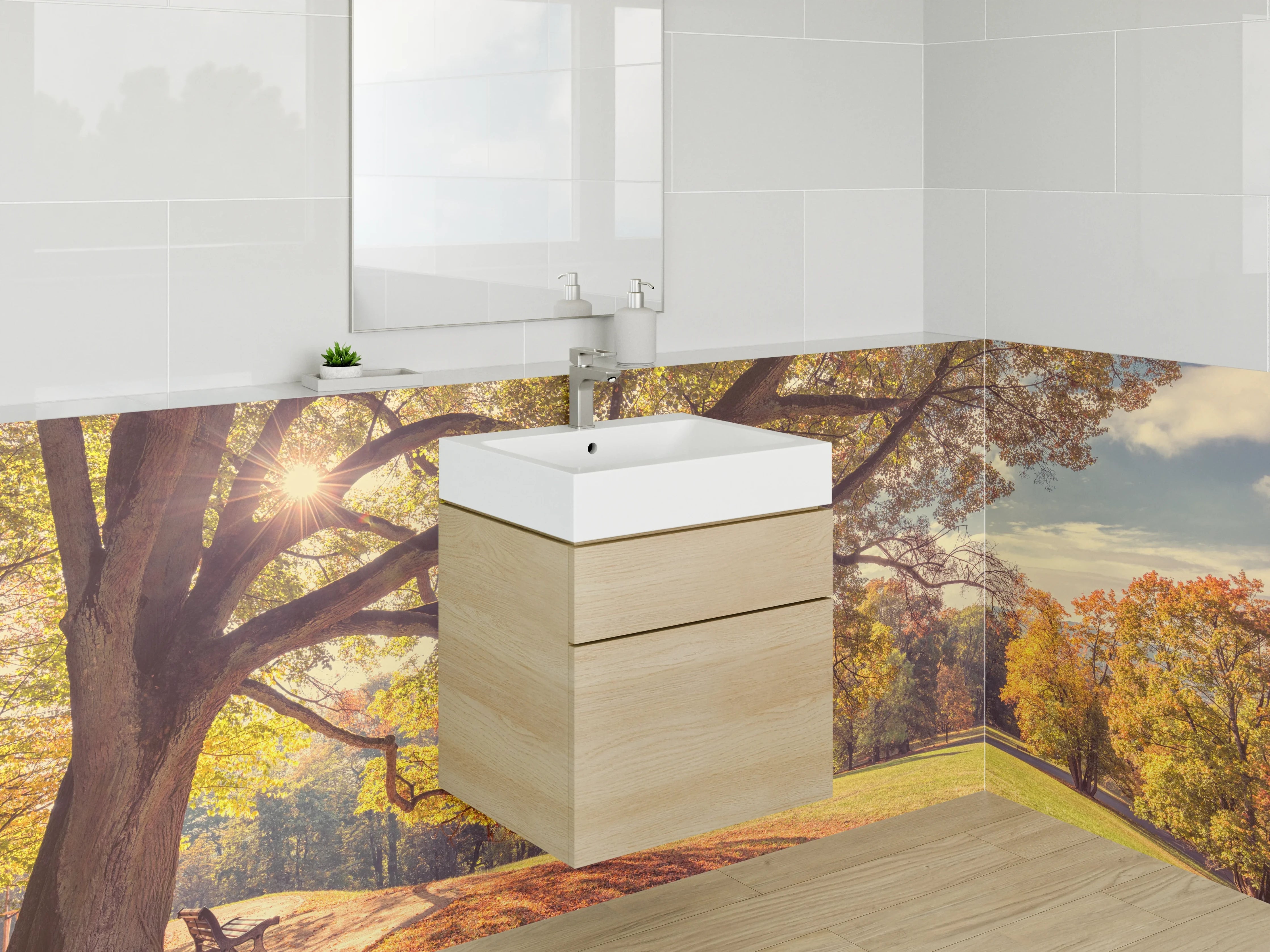 Waschbecken-Rückwand - Herbstlicher Park mit Sonnenstrahlen