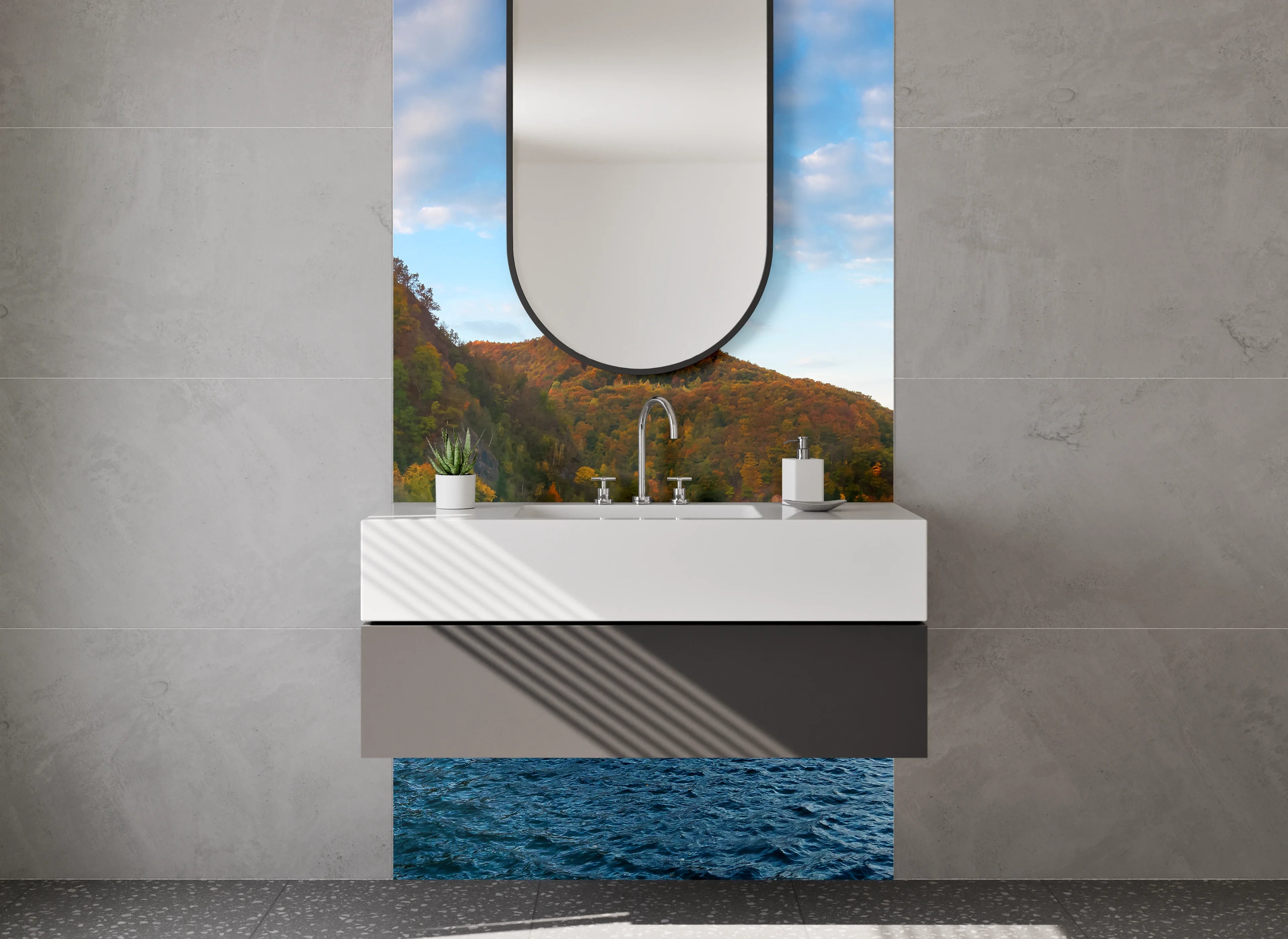 Waschbecken-Rückwand - Herbstlicher See im Mittelgebirge