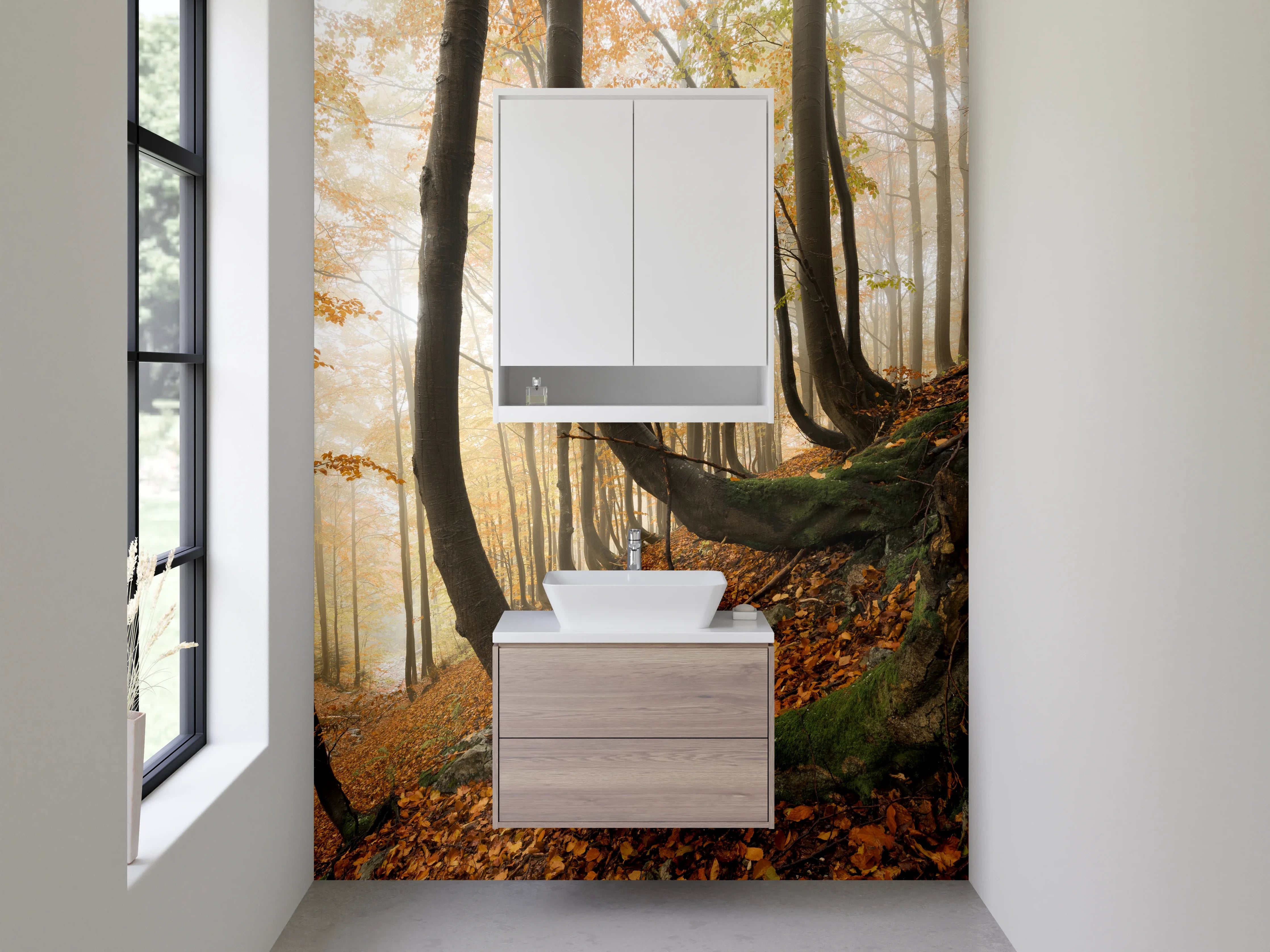 Waschbecken-Rückwand - Herbstlicher Wald mit buntem Laub