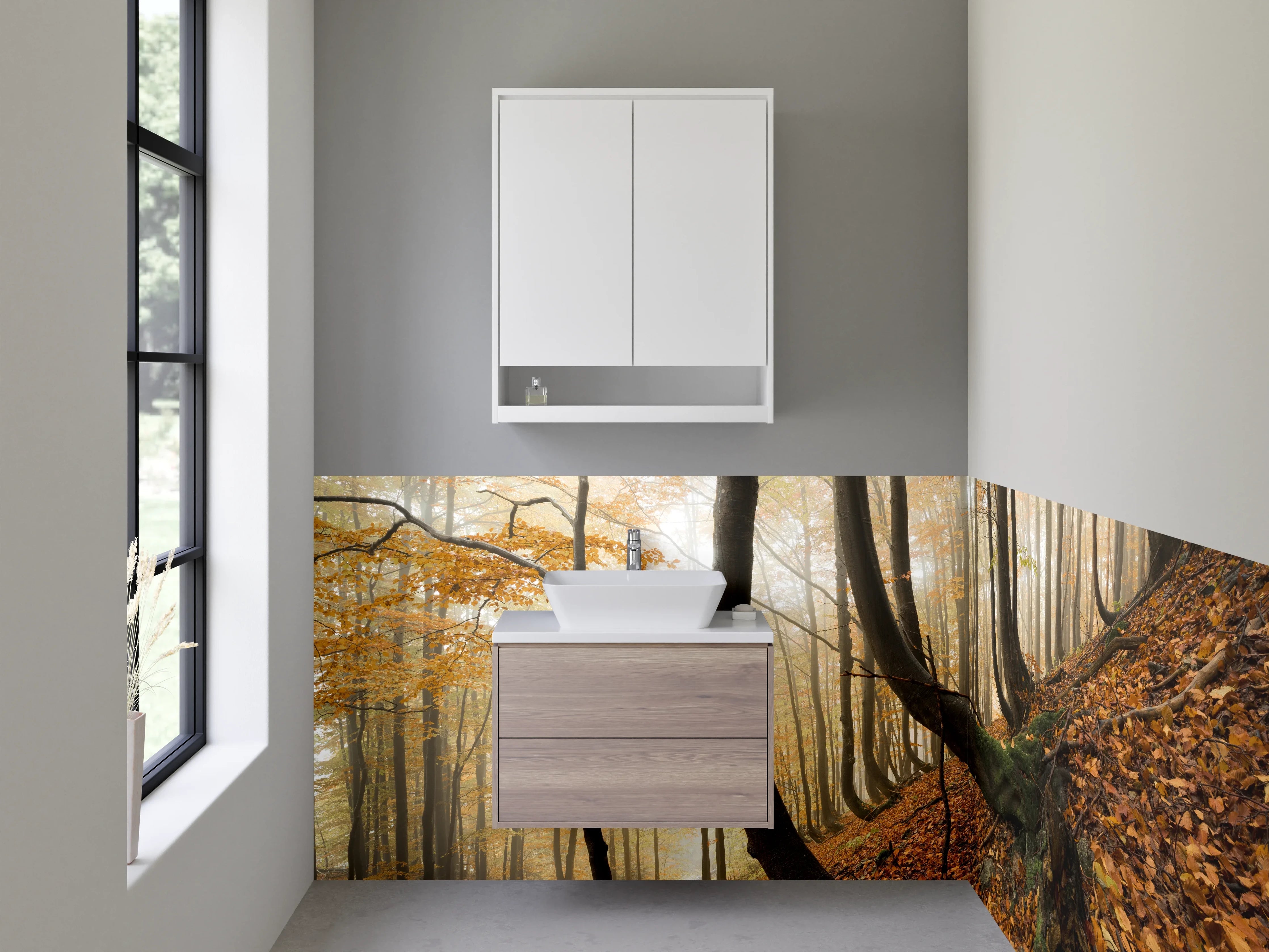 Waschbecken-Rückwand - Herbstlicher Wald mit buntem Laub