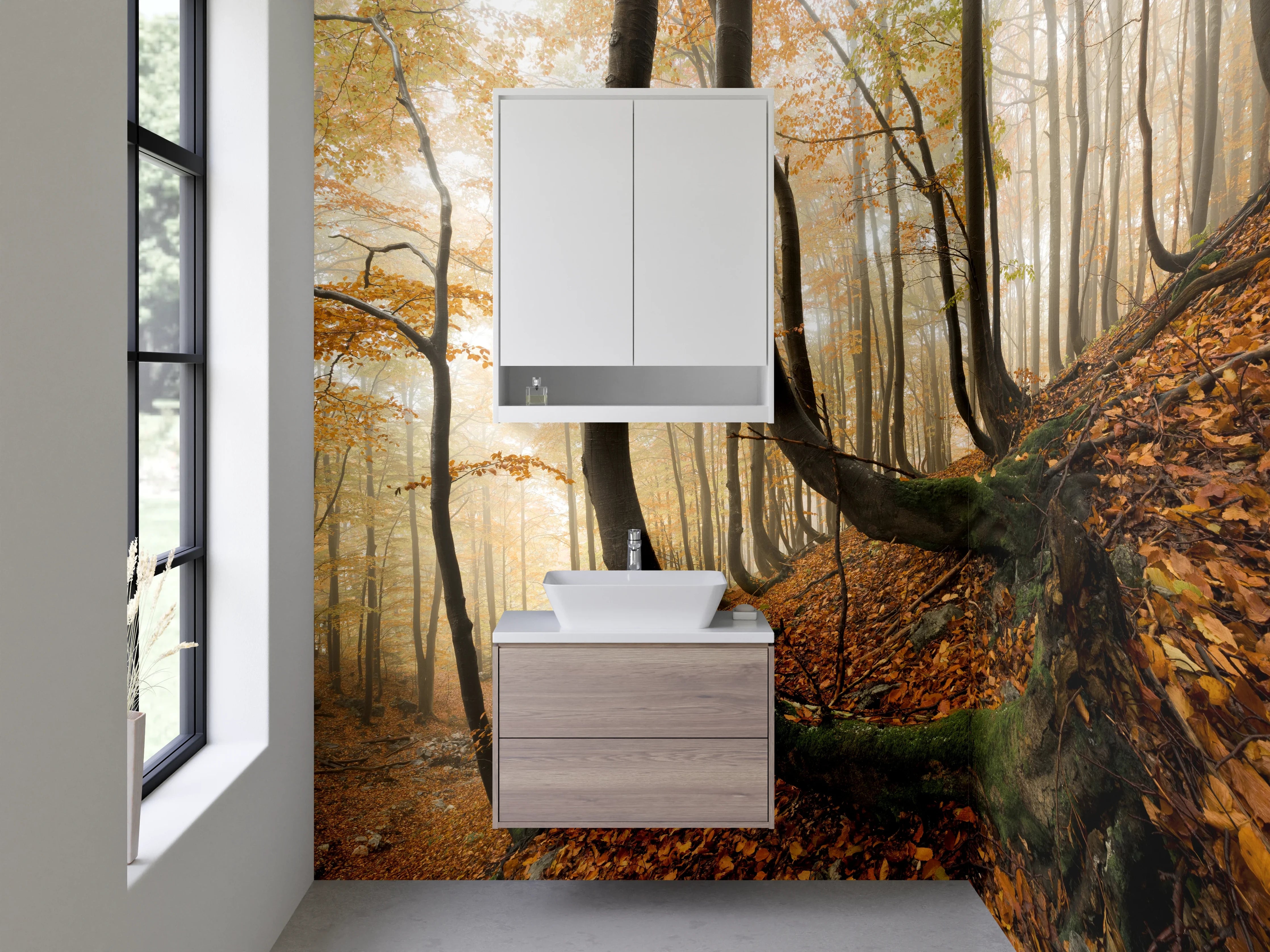 Waschbecken-Rückwand - Herbstlicher Wald mit buntem Laub