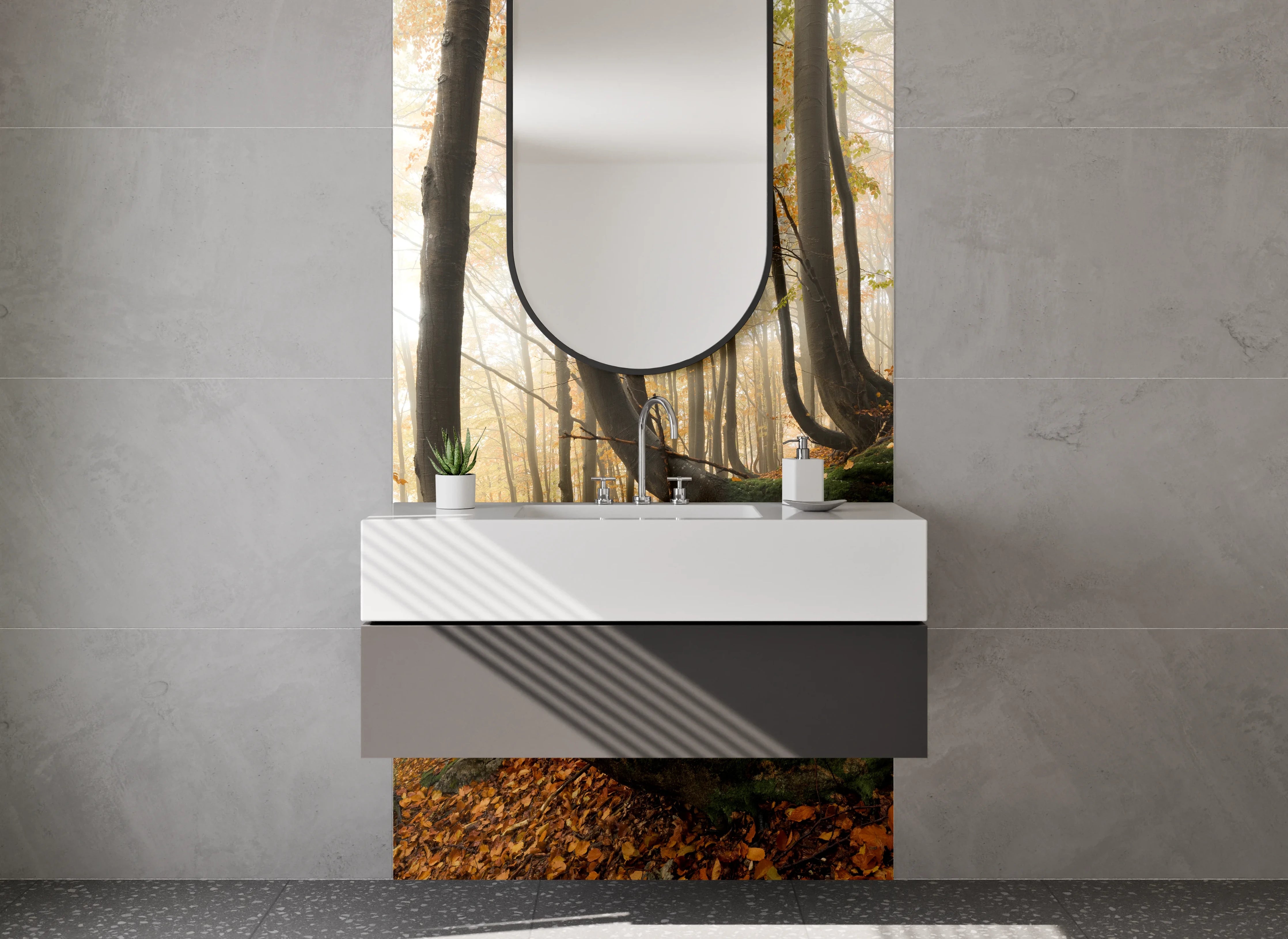 Waschbecken-Rückwand - Herbstlicher Wald mit buntem Laub