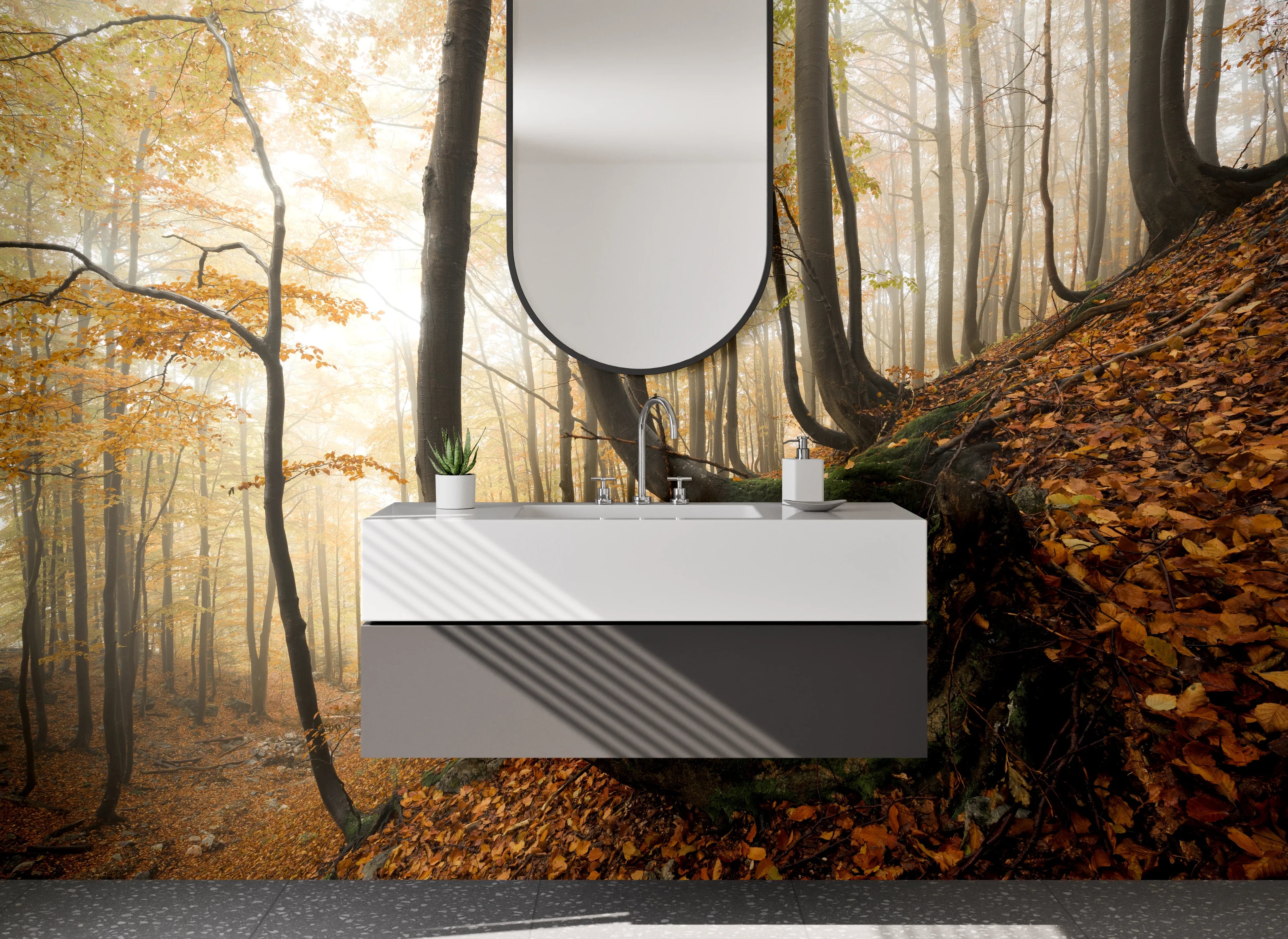 Waschbecken-Rückwand - Herbstlicher Wald mit buntem Laub