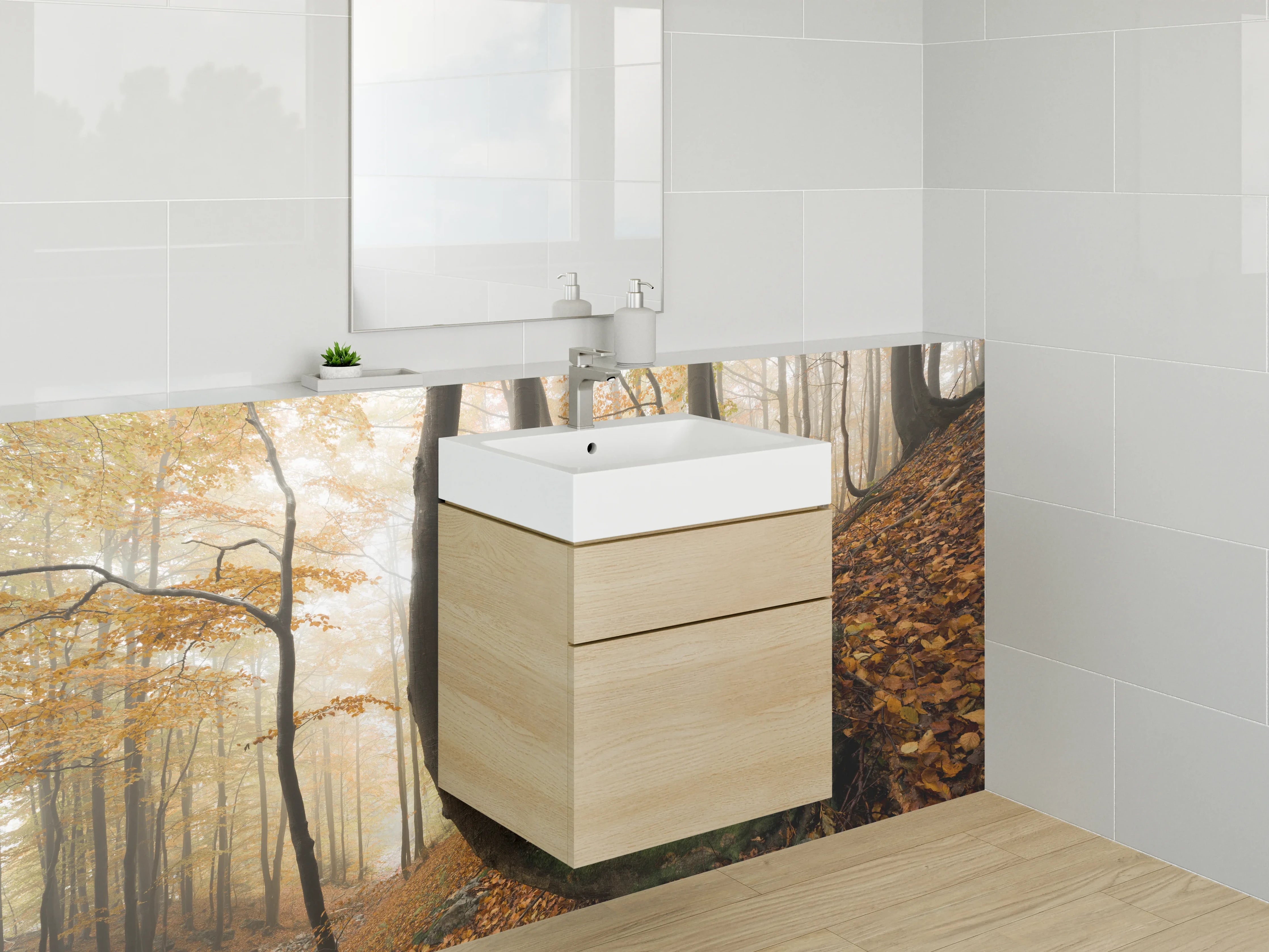 Waschbecken-Rückwand - Herbstlicher Wald mit buntem Laub