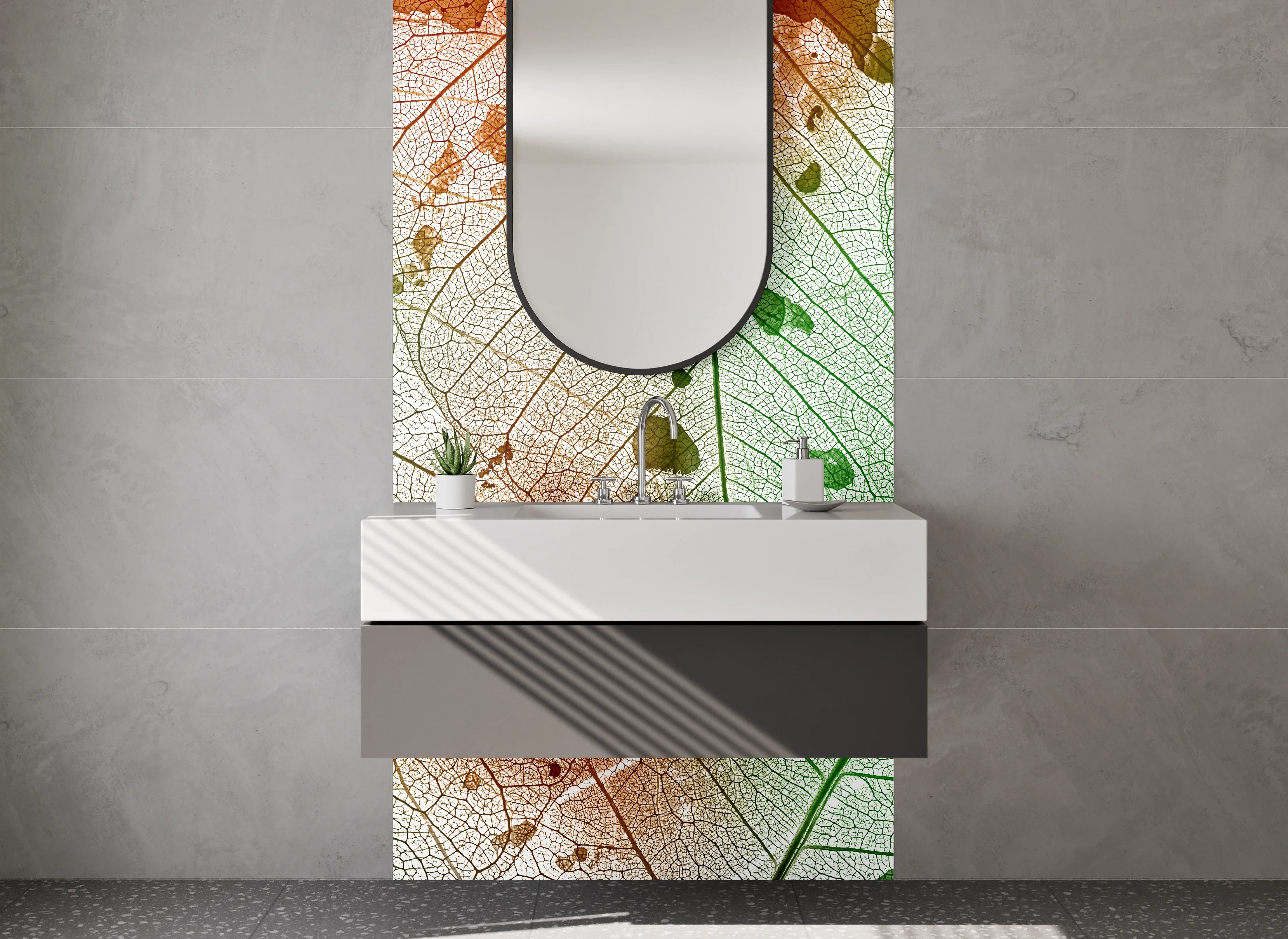Waschbecken-Rückwand - Herbstliches Blatt-Design Orange-Grün
