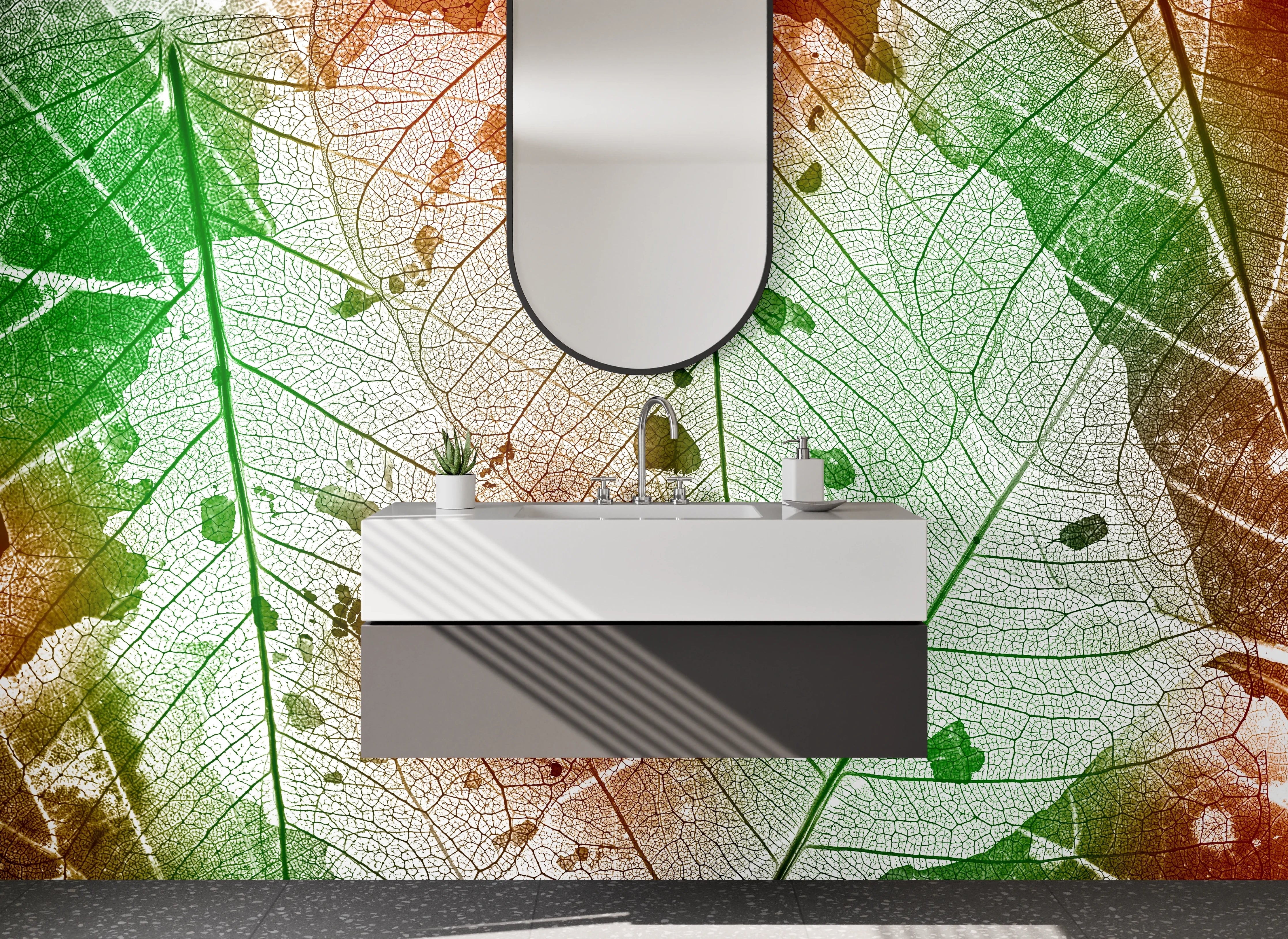 Waschbecken-Rückwand - Herbstliches Blatt-Design Orange-Grün