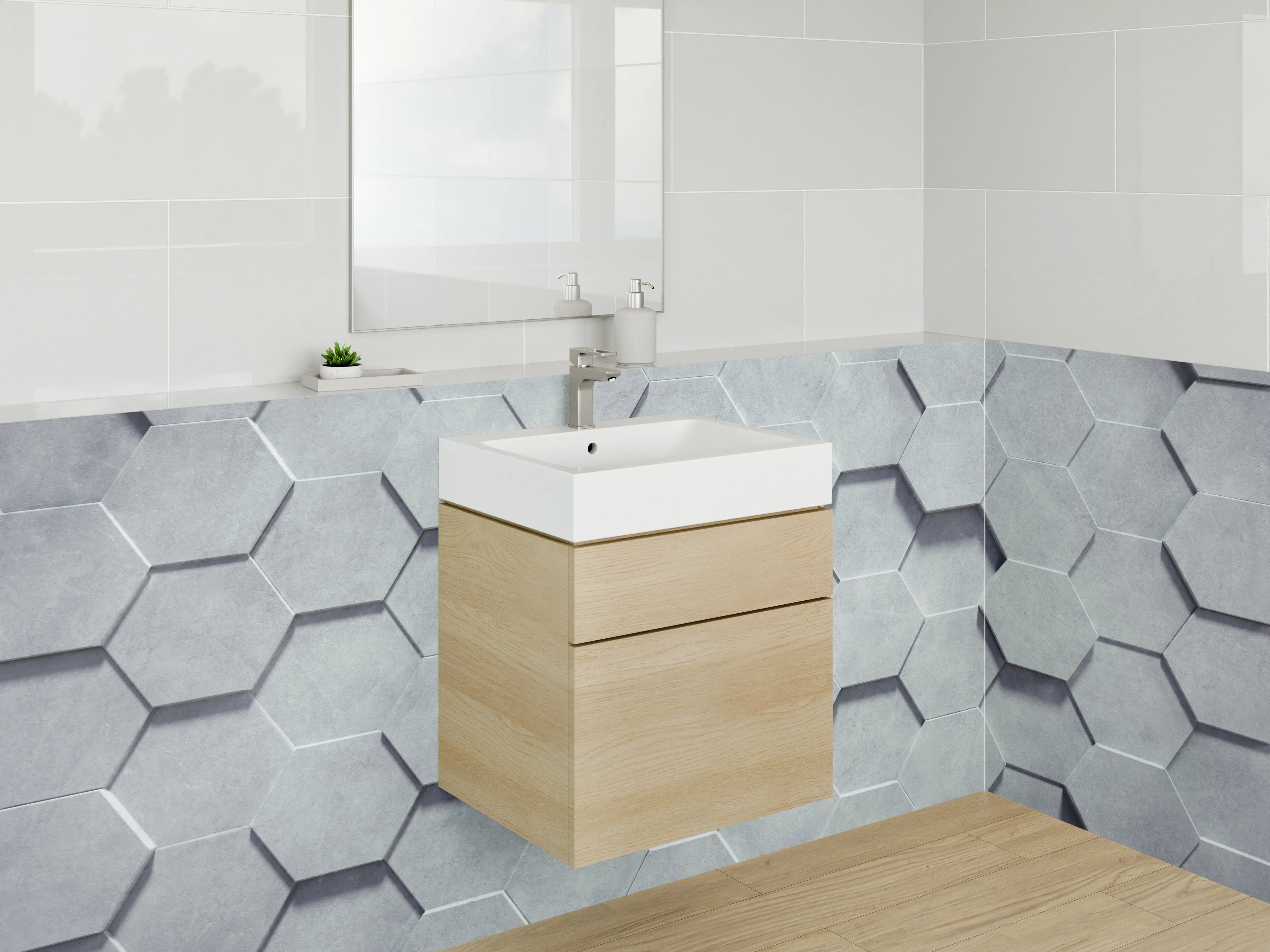 Waschbecken-Rückwand - Hexagon 3D Muster Weiß Grau