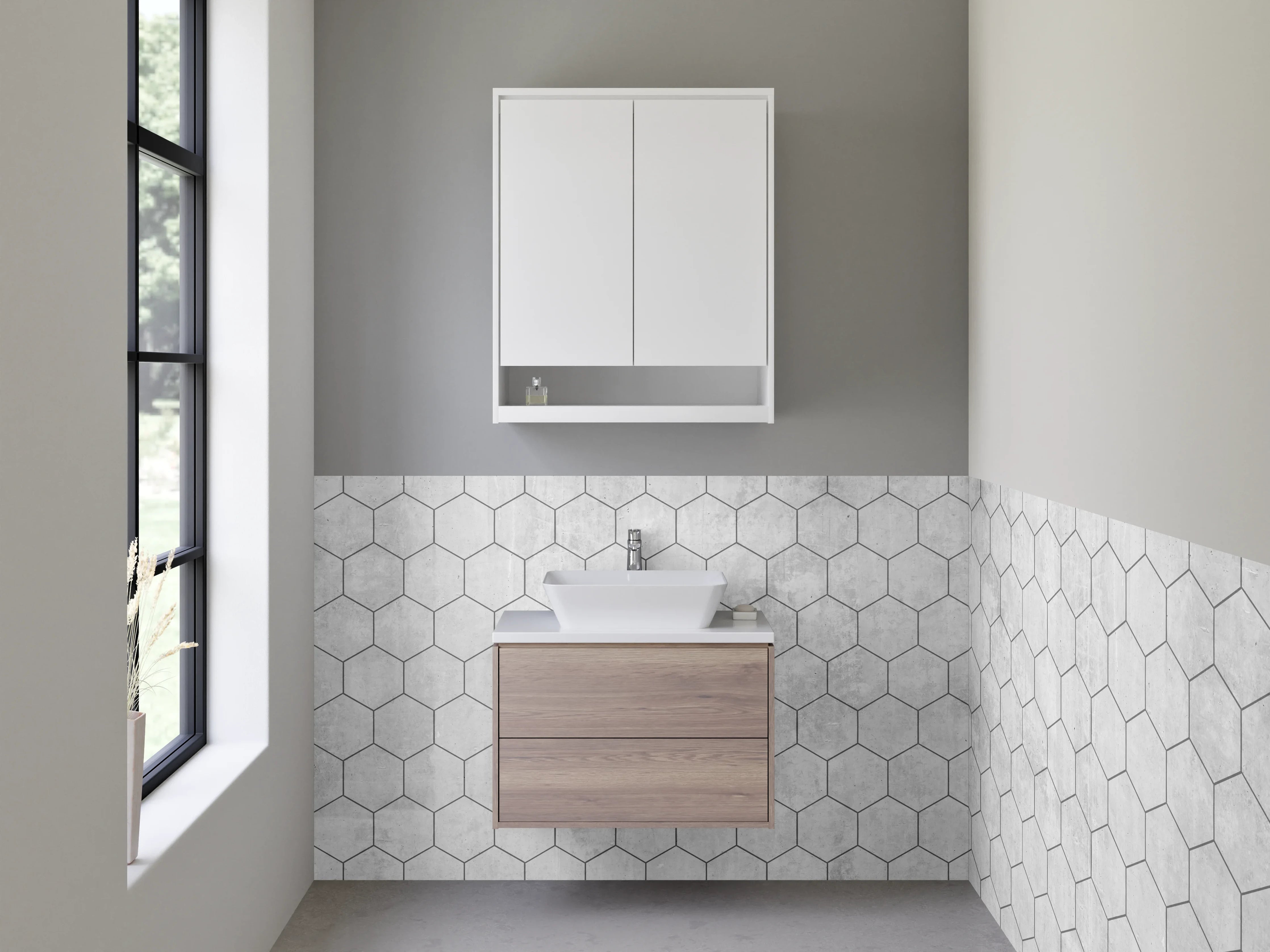 Waschbecken-Rückwand - Hexagon Betonoptik Weiß-Grau