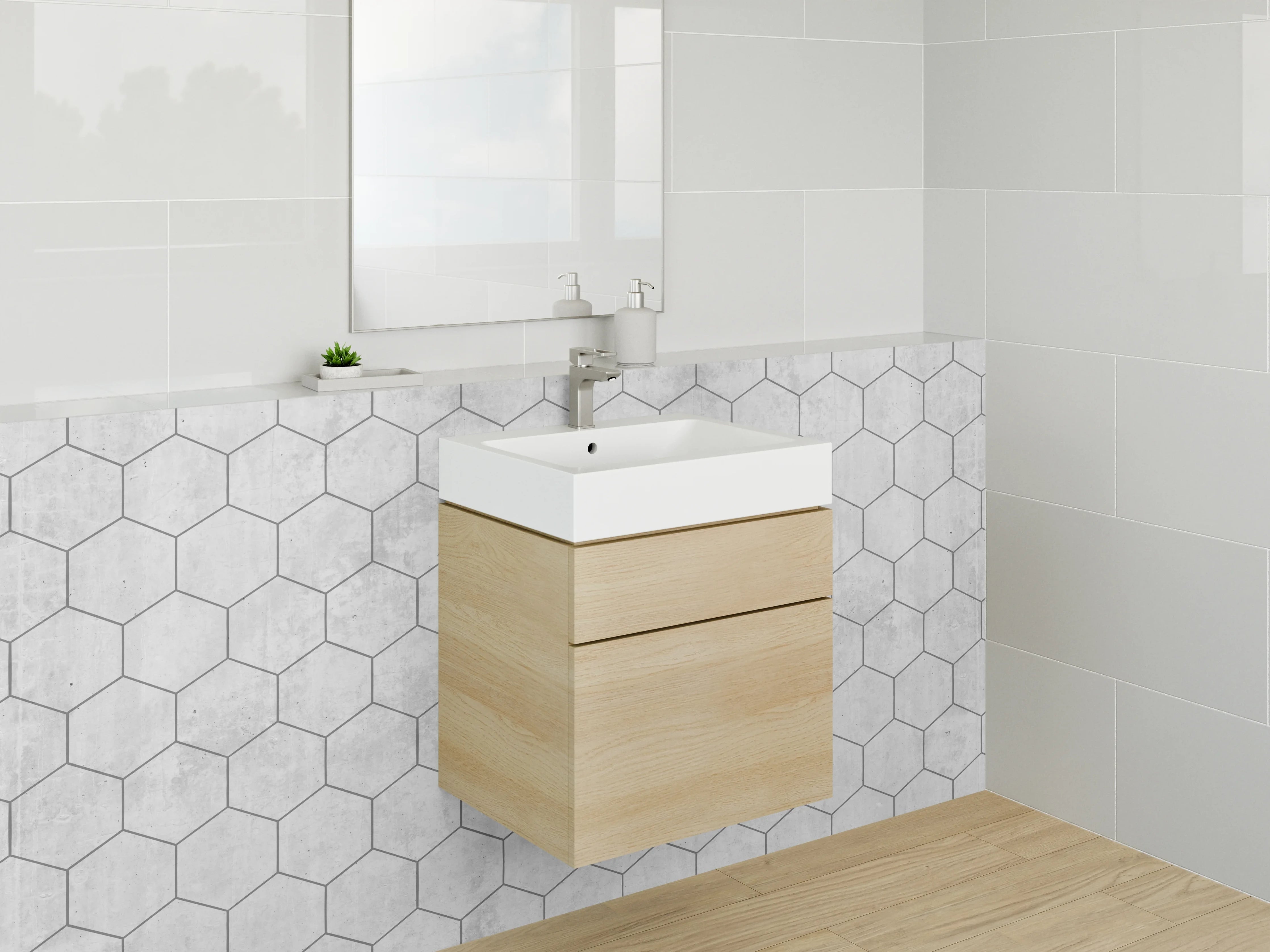 Waschbecken-Rückwand - Hexagon Betonoptik Weiß-Grau