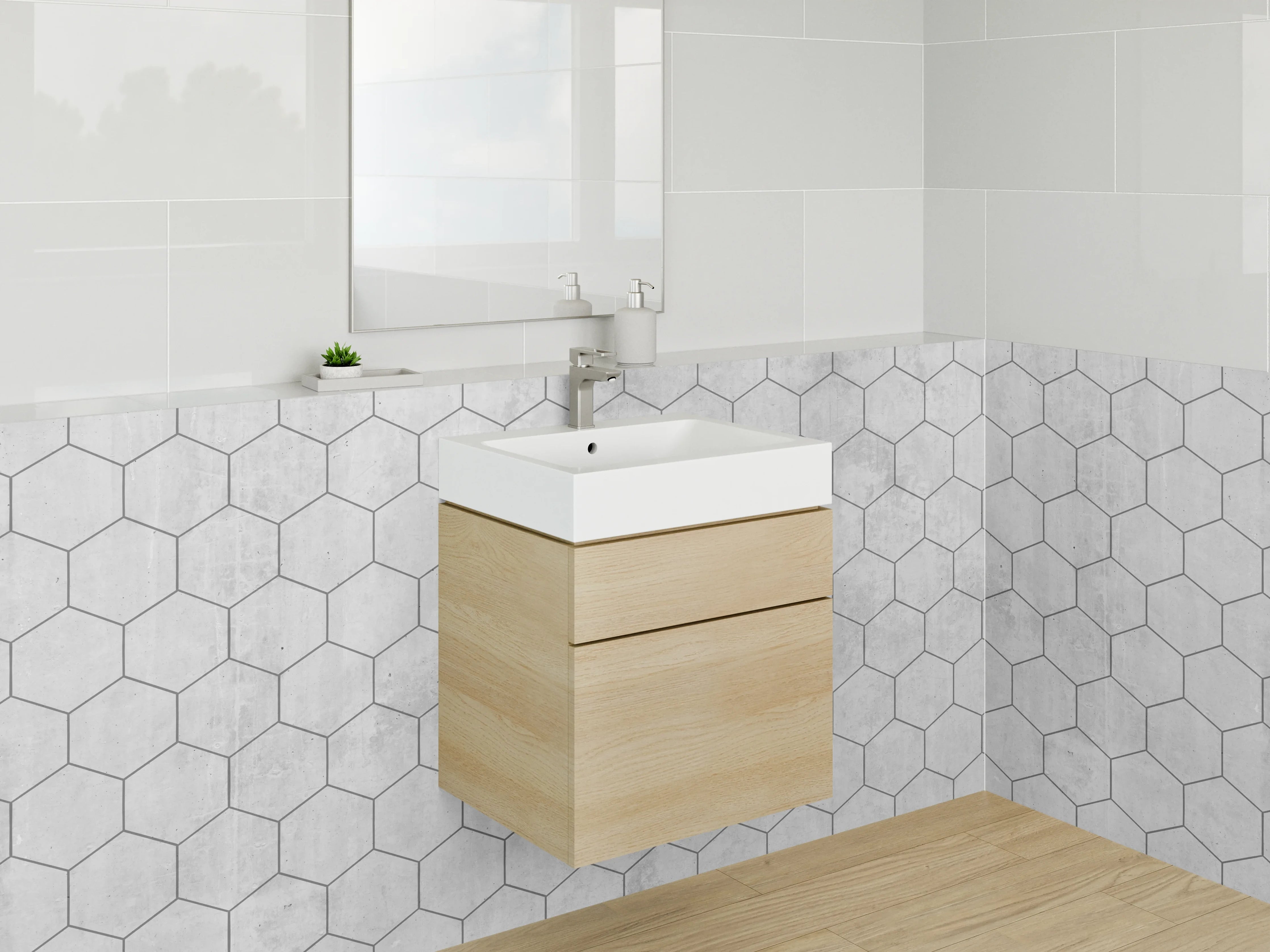Waschbecken-Rückwand - Hexagon Betonoptik Weiß-Grau