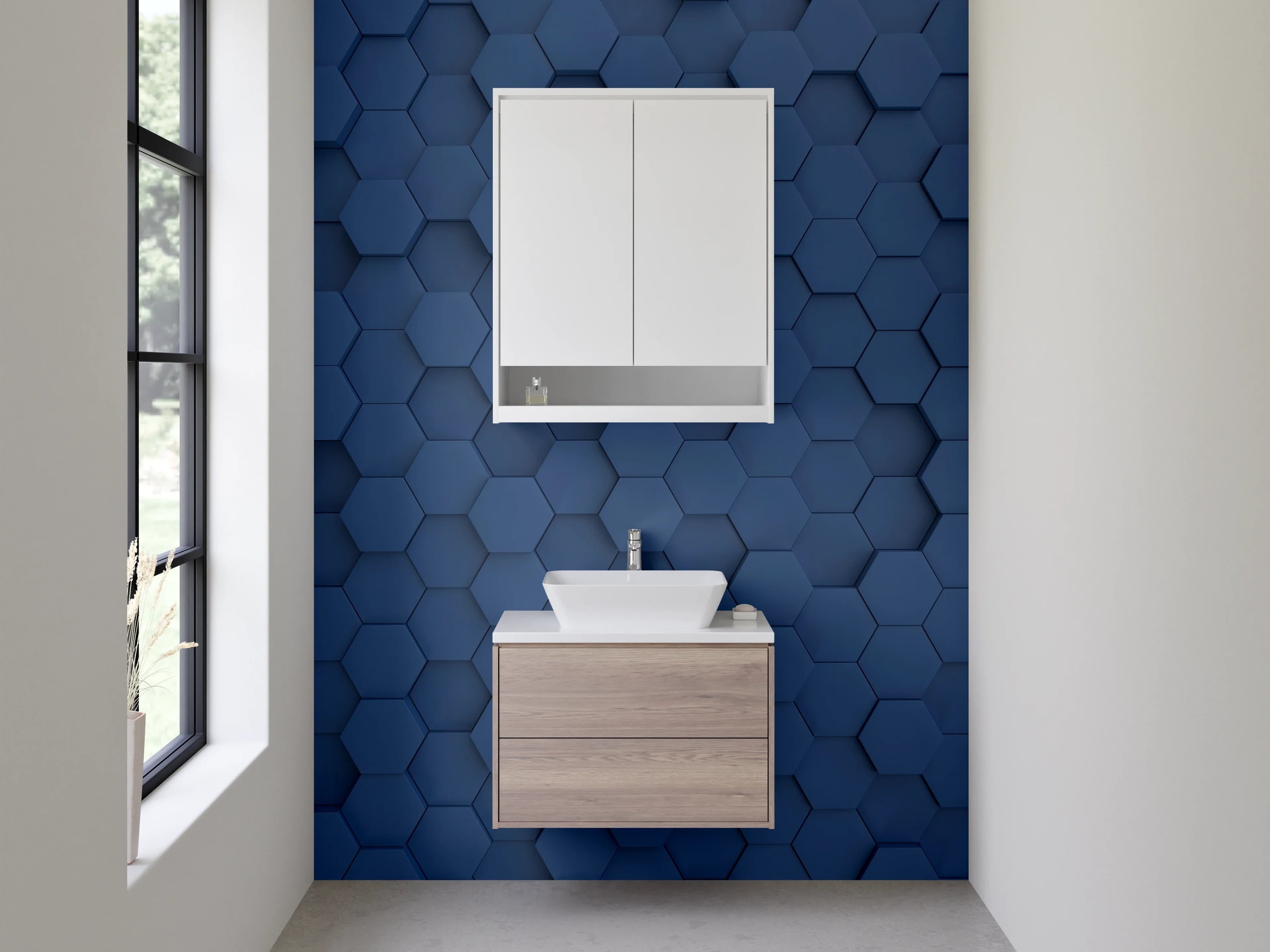 Waschbecken-Rückwand - Hexagon Blauer 3D-Mosaik-Look