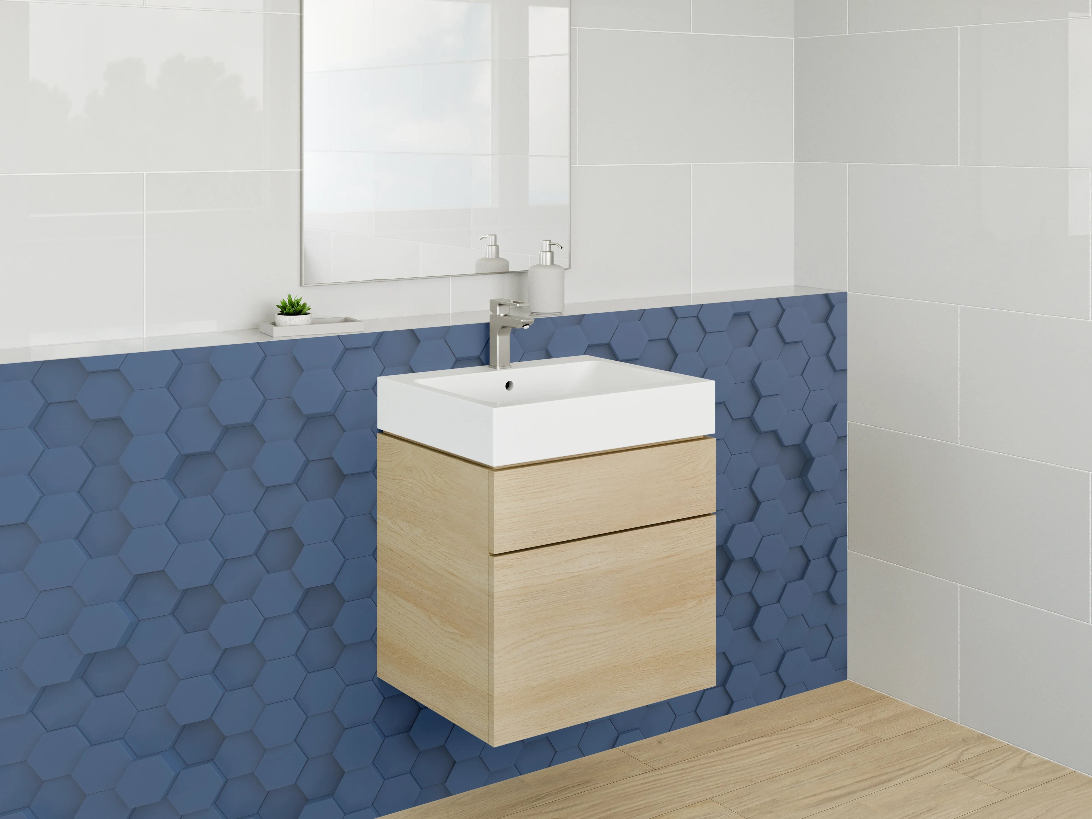 Waschbecken-Rückwand - Hexagon Blauer 3D-Mosaik-Look