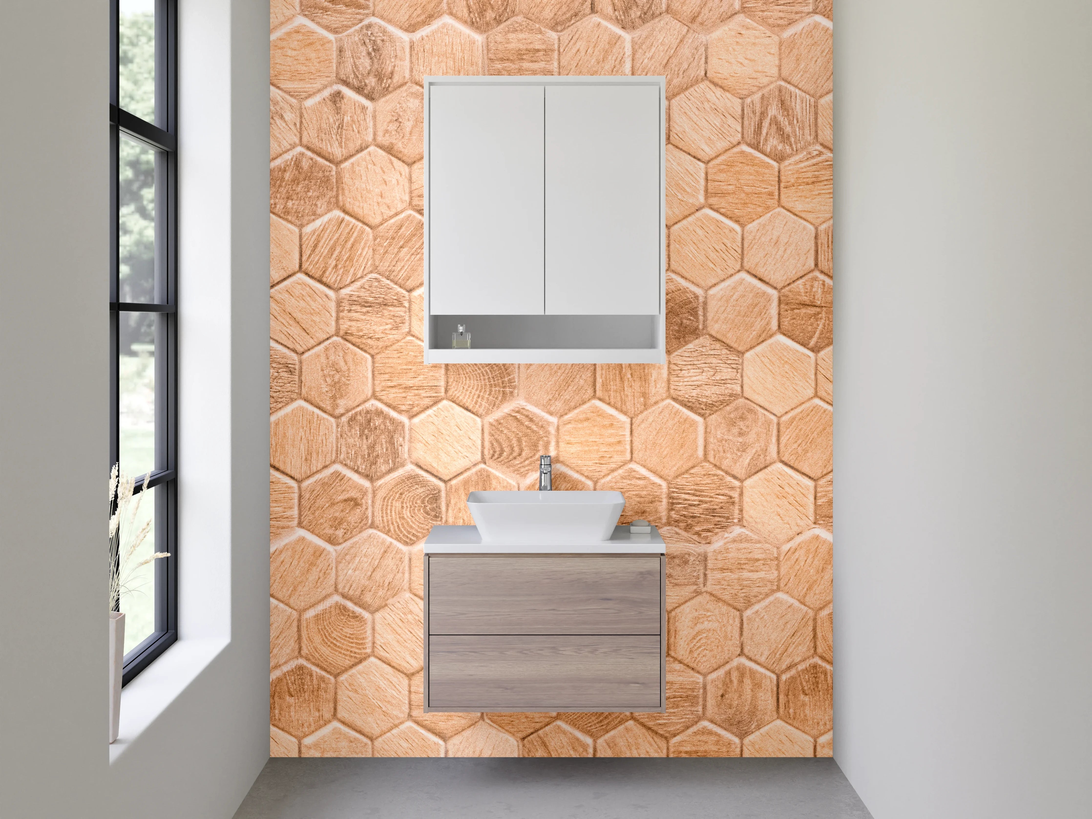 Waschbecken-Rückwand - Hexagon Holz Fliesen Wanddekor