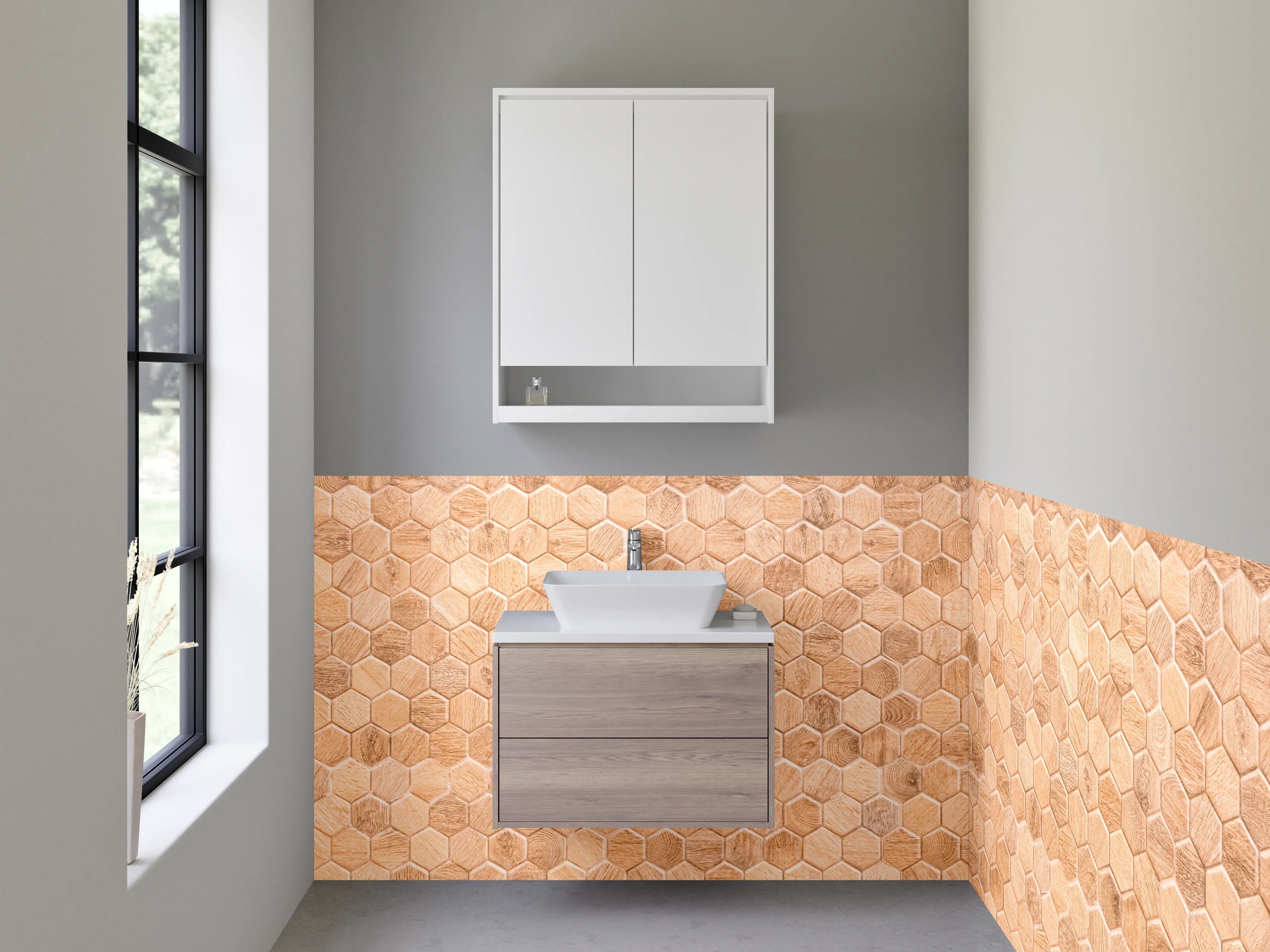 Waschbecken-Rückwand - Hexagon Holz Fliesen Wanddekor