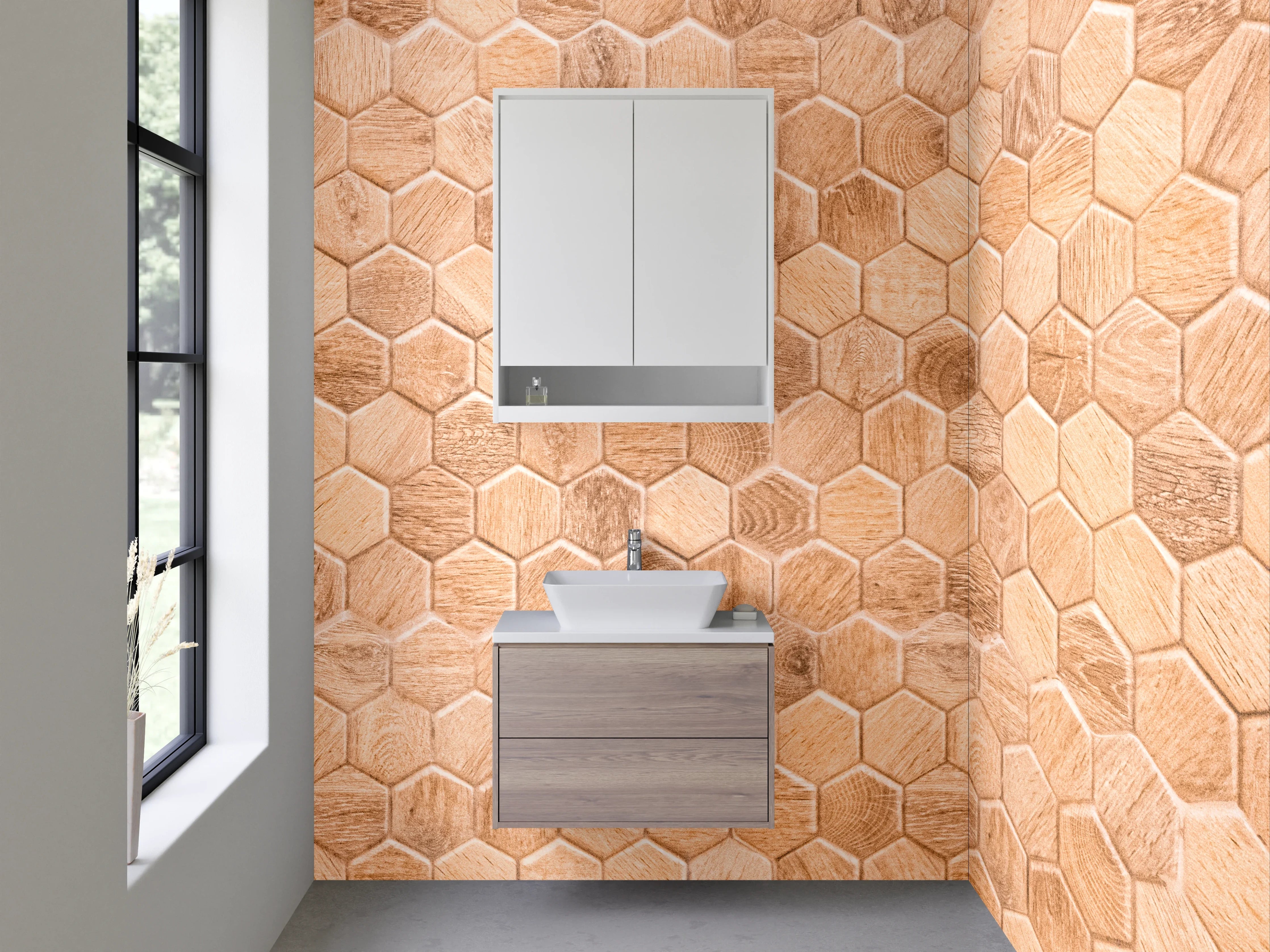 Waschbecken-Rückwand - Hexagon Holz Fliesen Wanddekor