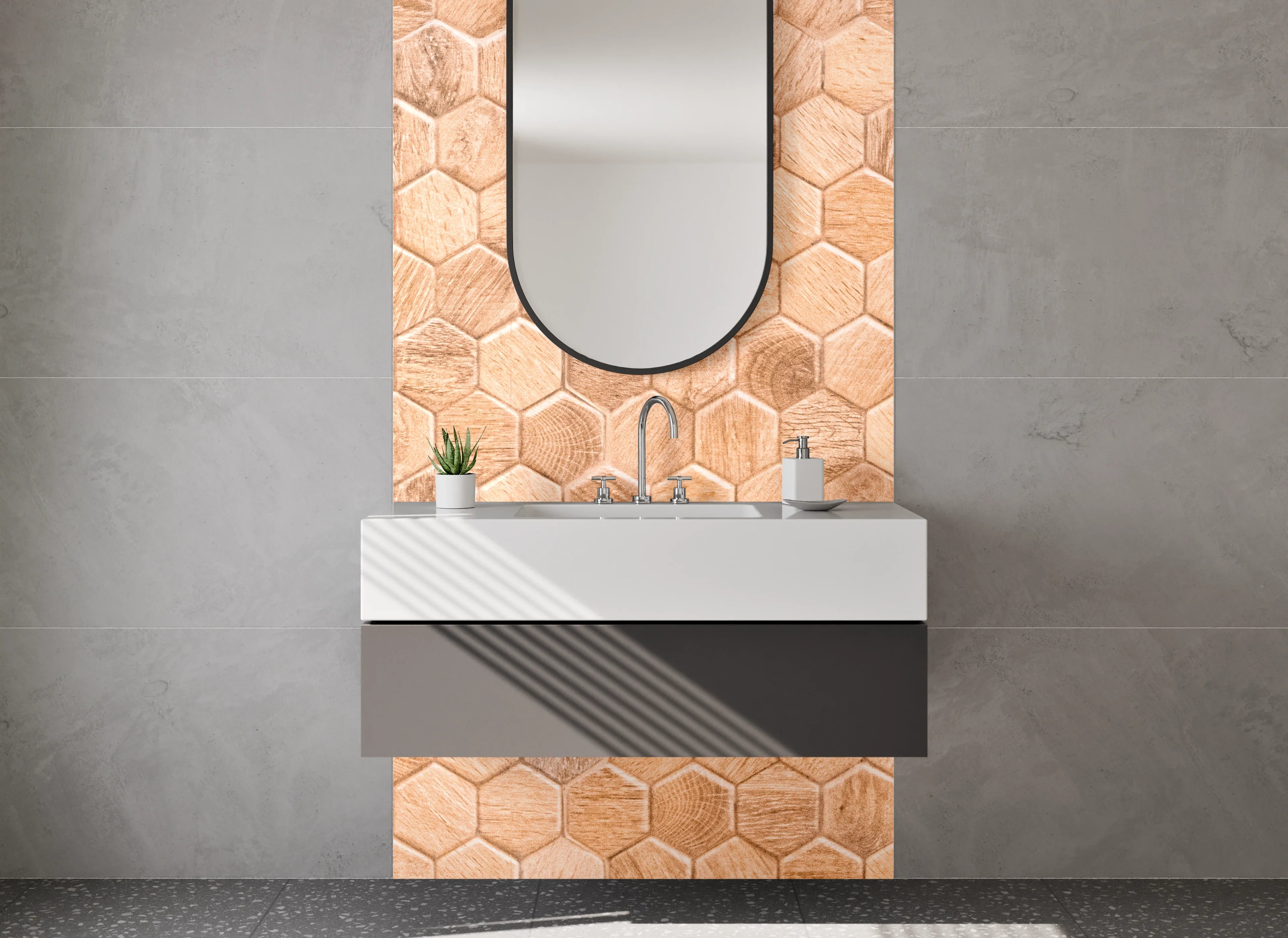 Waschbecken-Rückwand - Hexagon Holz Fliesen Wanddekor