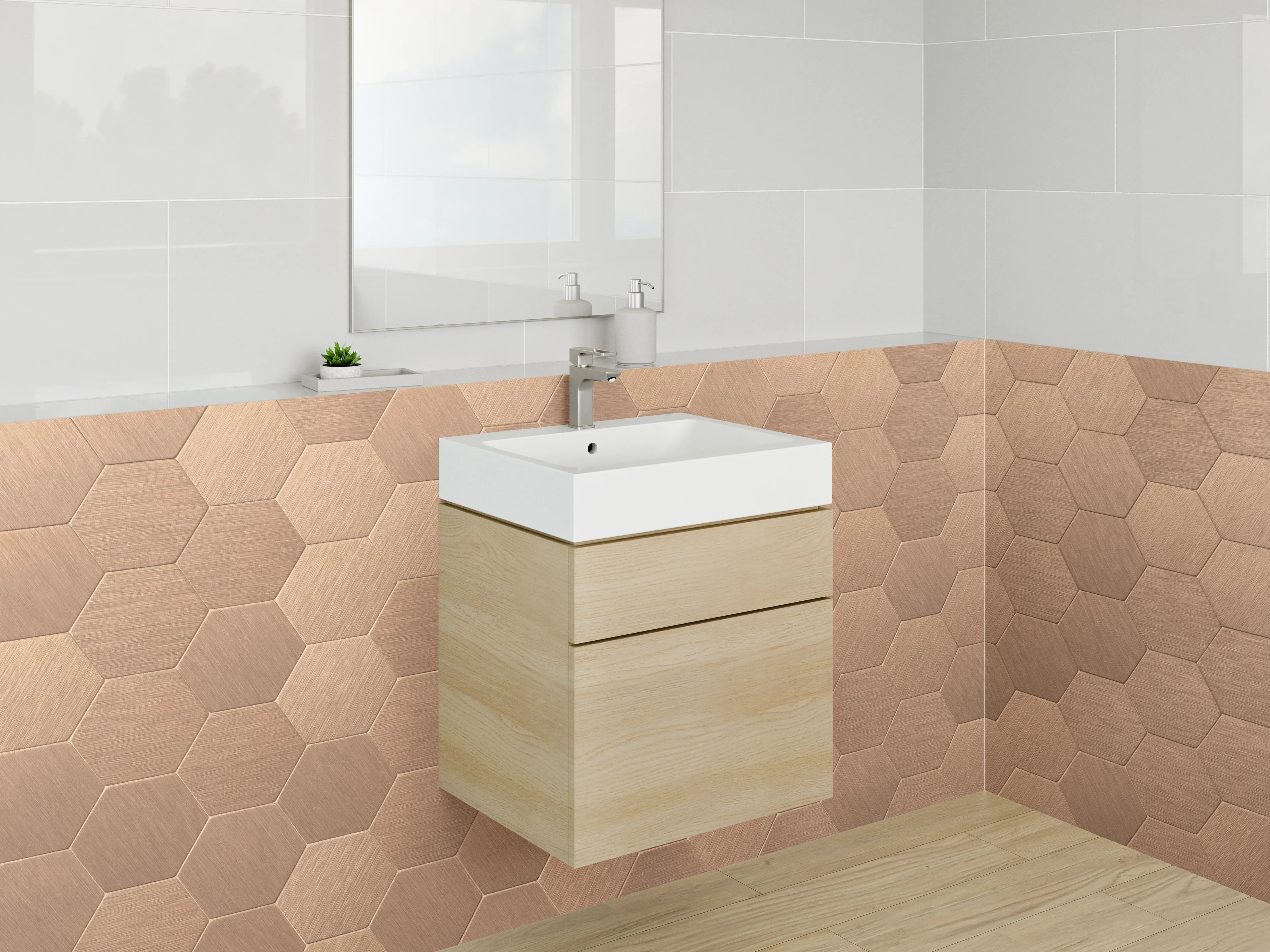 Waschbecken-Rückwand - Hexagon Kupfer Wandmuster