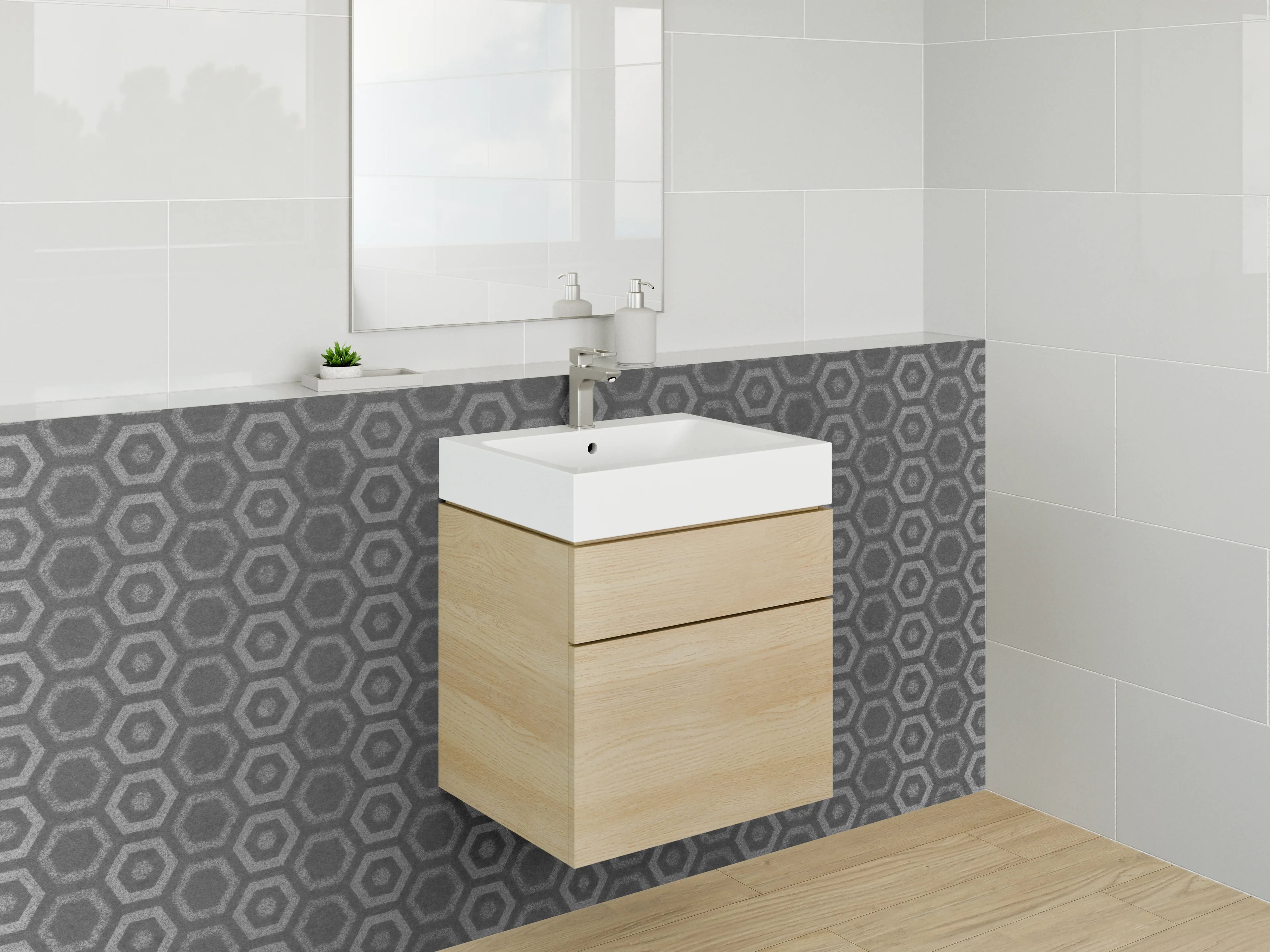 Waschbecken-Rückwand - Hexagon Metall Muster Grau