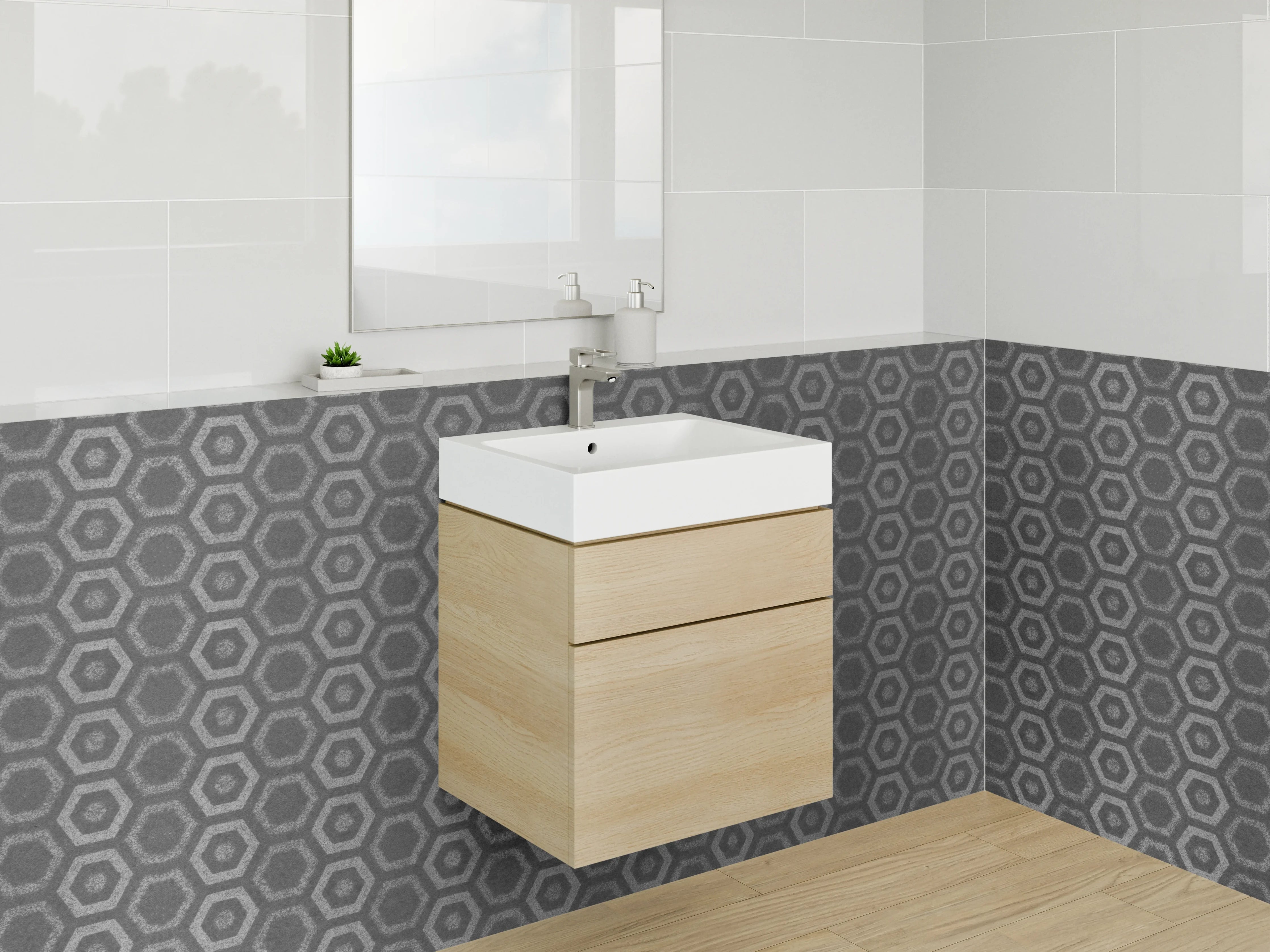Waschbecken-Rückwand - Hexagon Metall Muster Grau