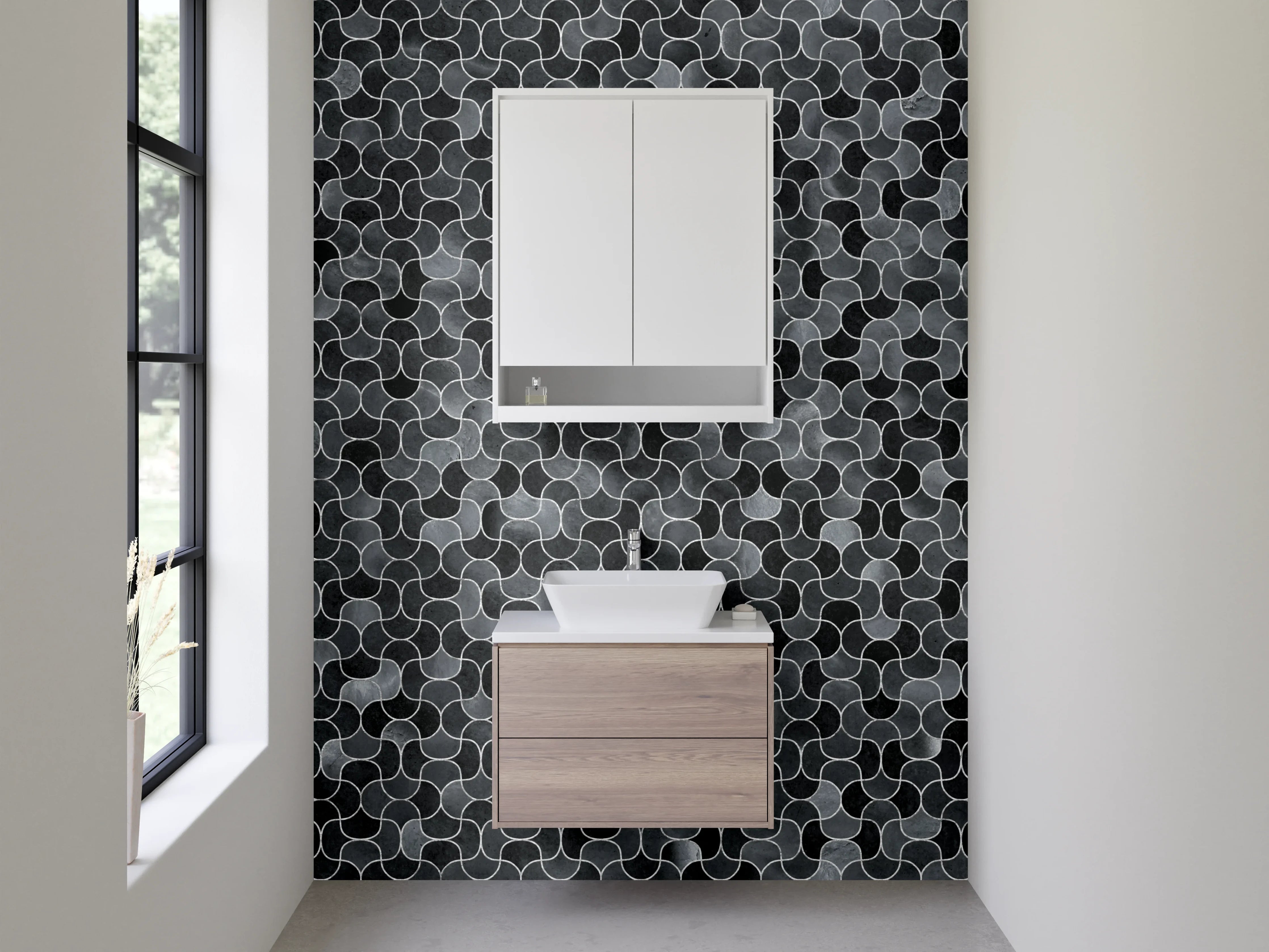 Waschbecken-Rückwand - Hexagon Mosaik Fliesen Grau