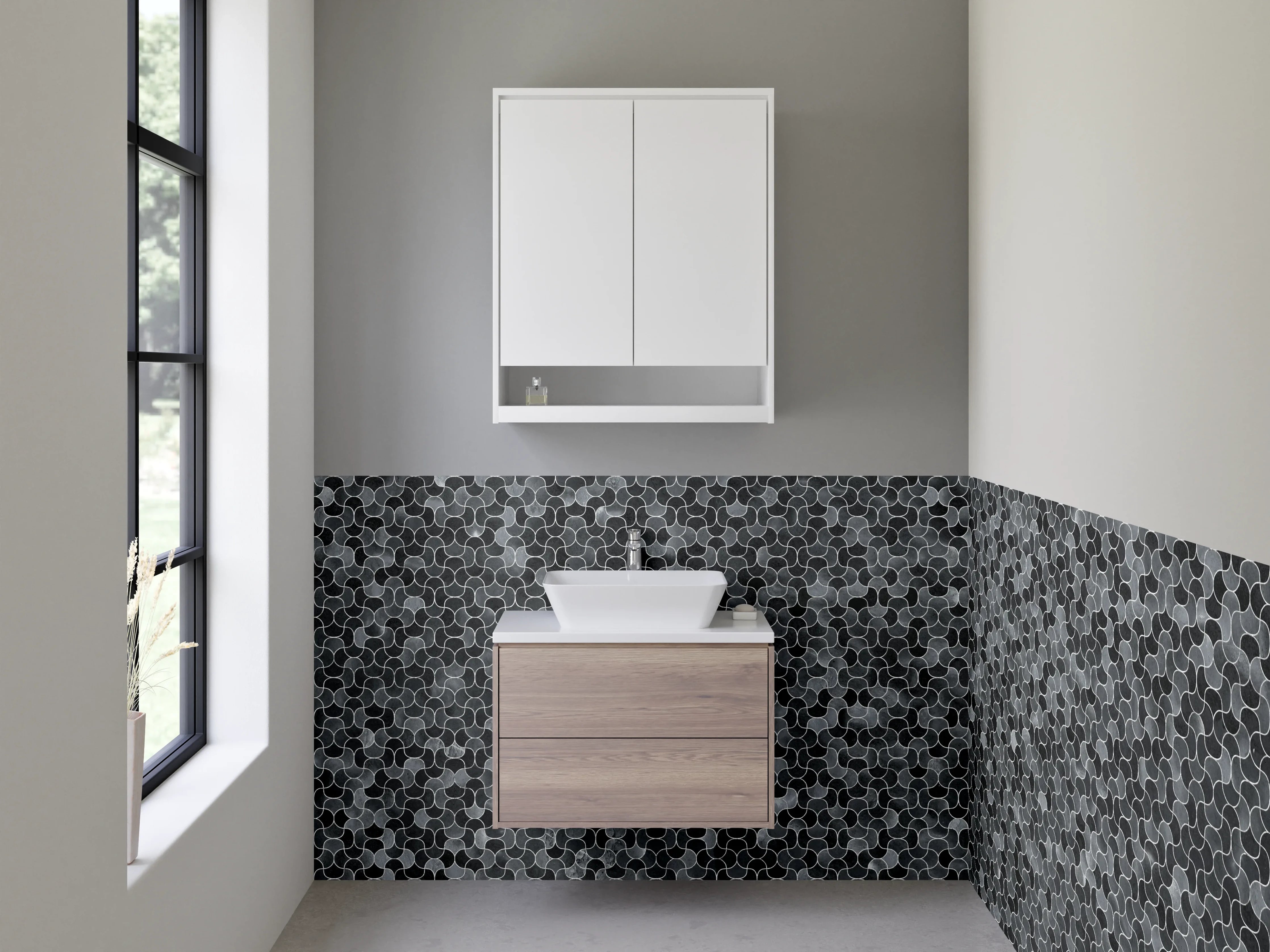 Waschbecken-Rückwand - Hexagon Mosaik Fliesen Grau