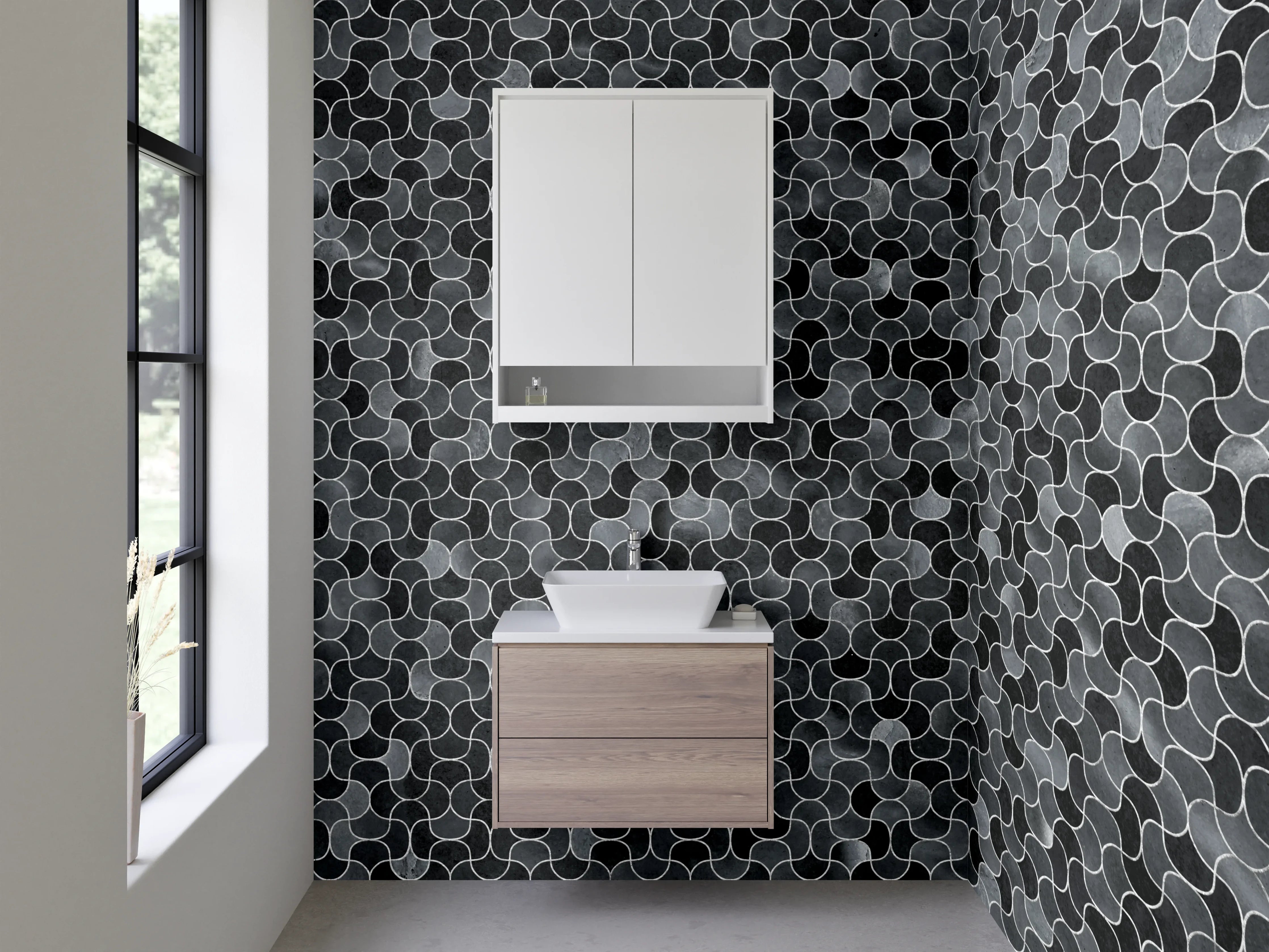 Waschbecken-Rückwand - Hexagon Mosaik Fliesen Grau