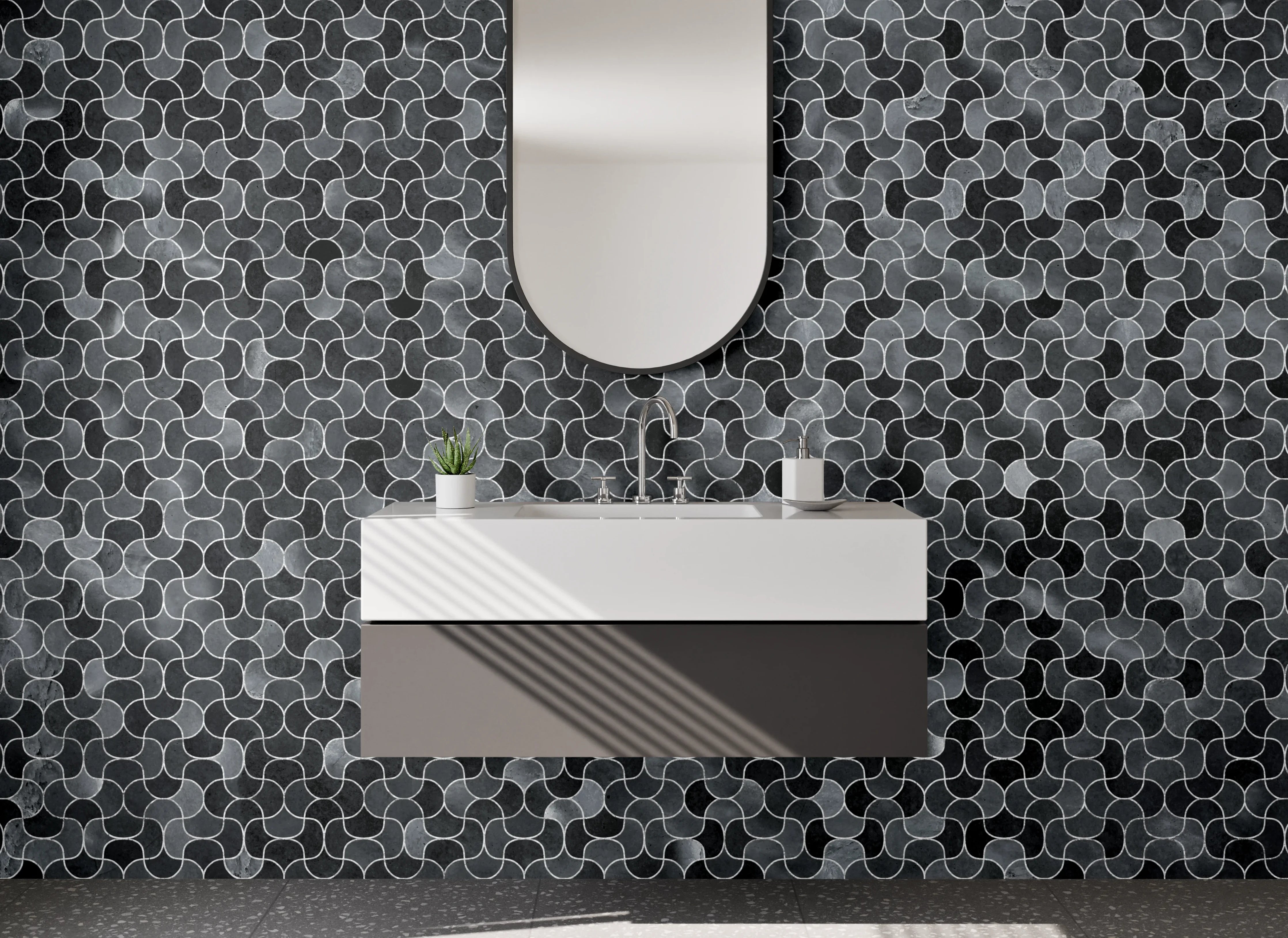 Waschbecken-Rückwand - Hexagon Mosaik Fliesen Grau