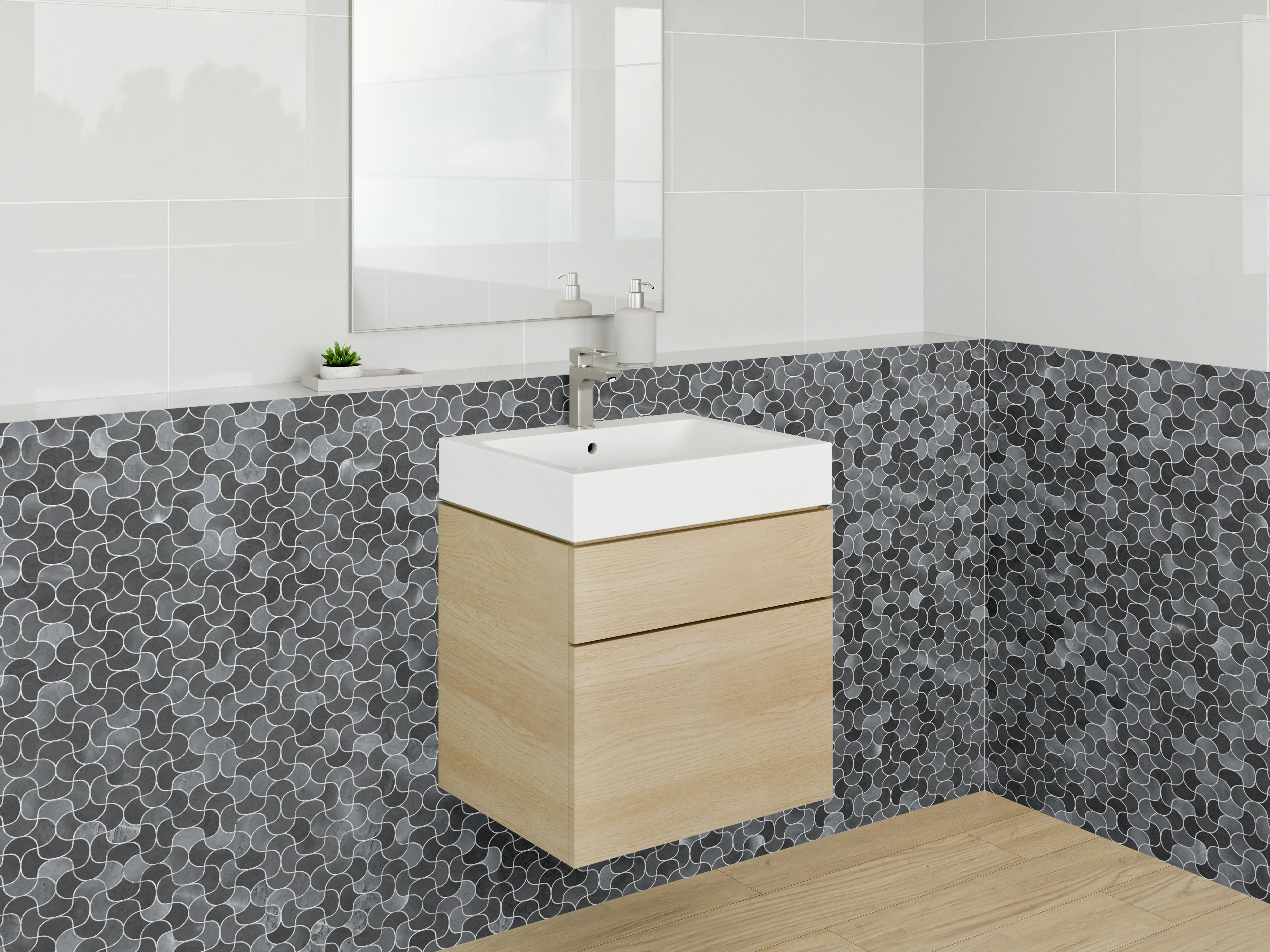 Waschbecken-Rückwand - Hexagon Mosaik Fliesen Grau