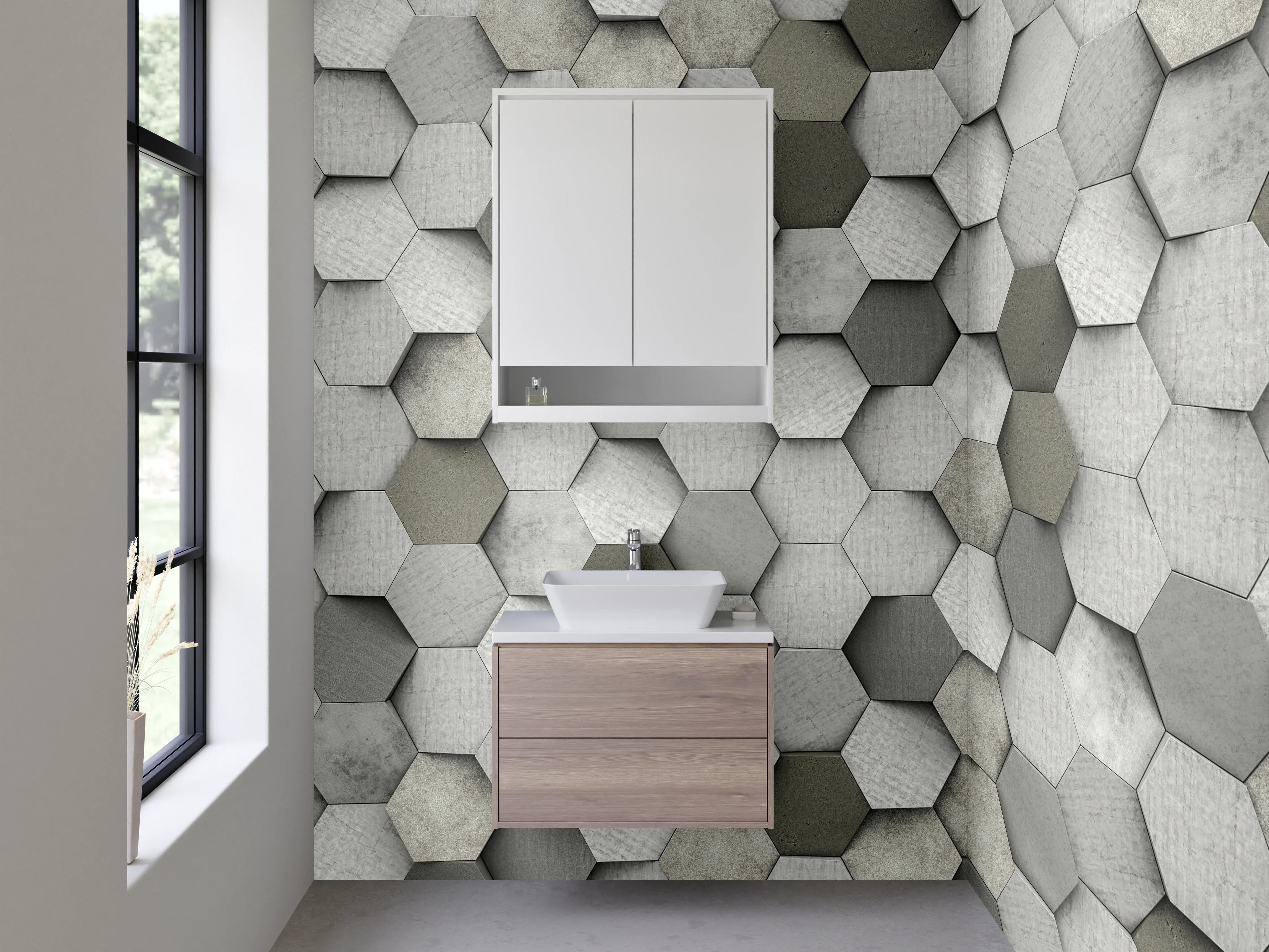 Waschbecken-Rückwand - Hexagon Mosaik in Weiß und Grau