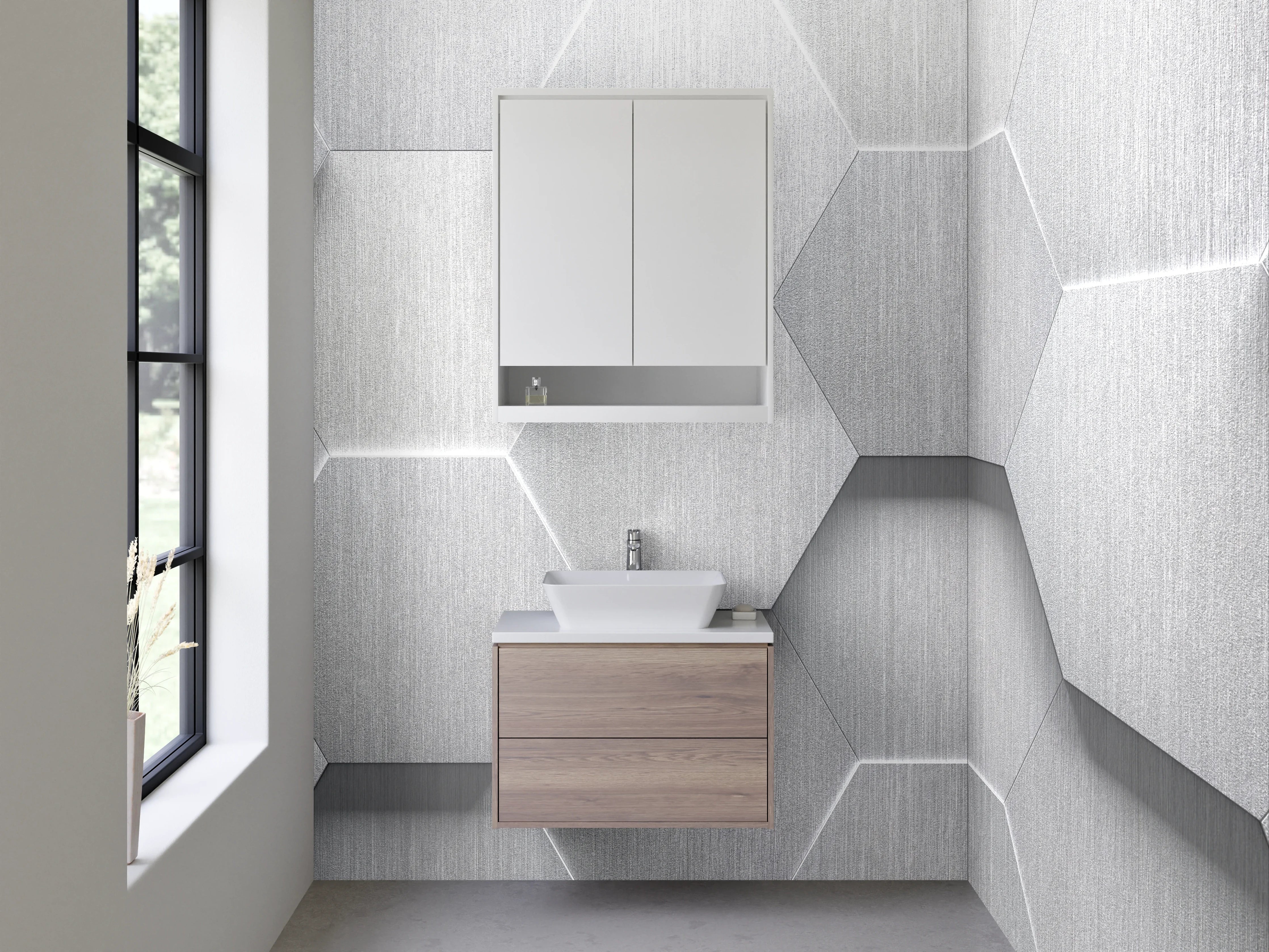 Waschbecken-Rückwand - Hexagon Muster Weiß Grau Metallic