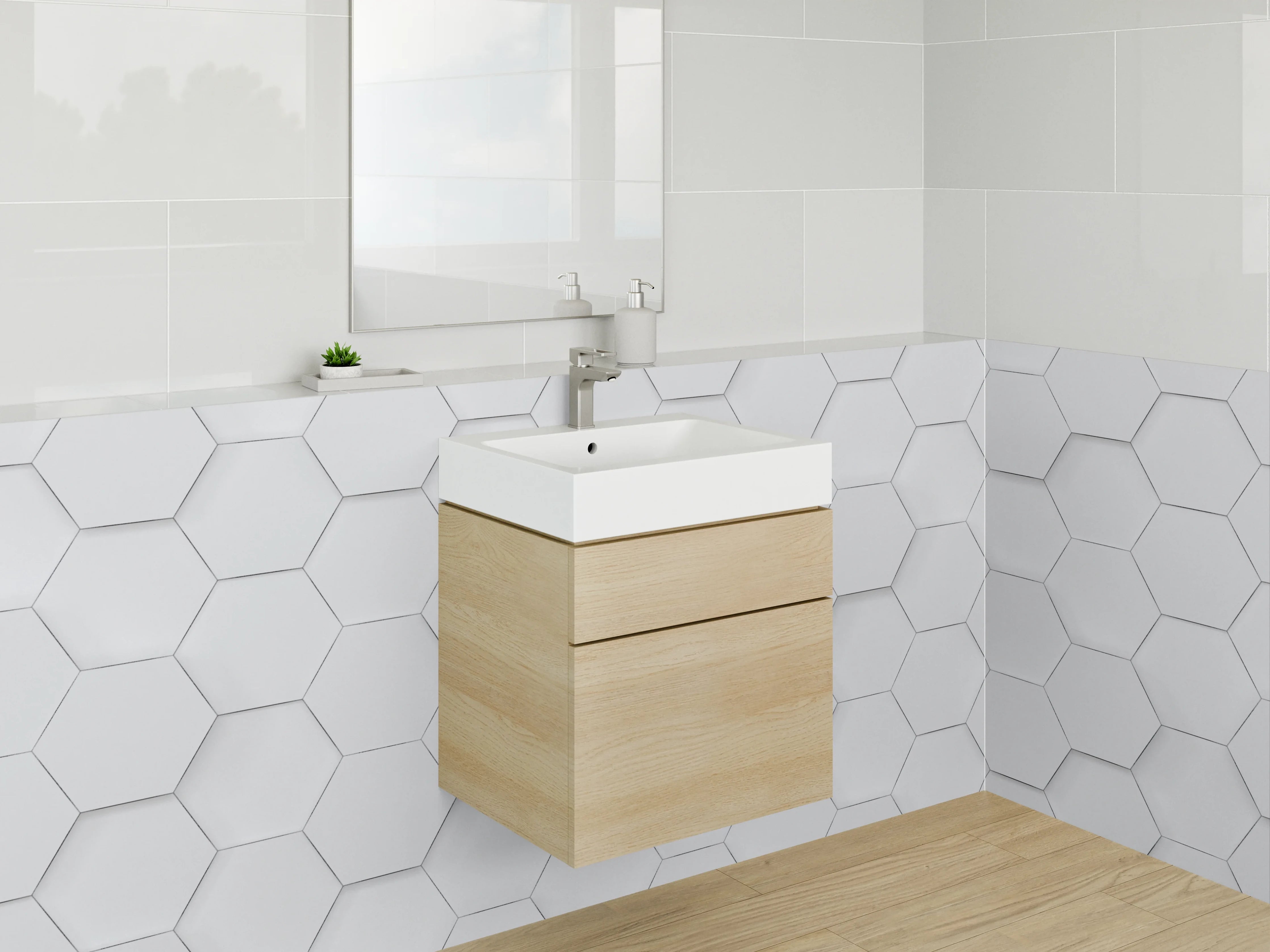 Waschbecken-Rückwand - Hexagon Muster Weiß-Grau minimalistisch