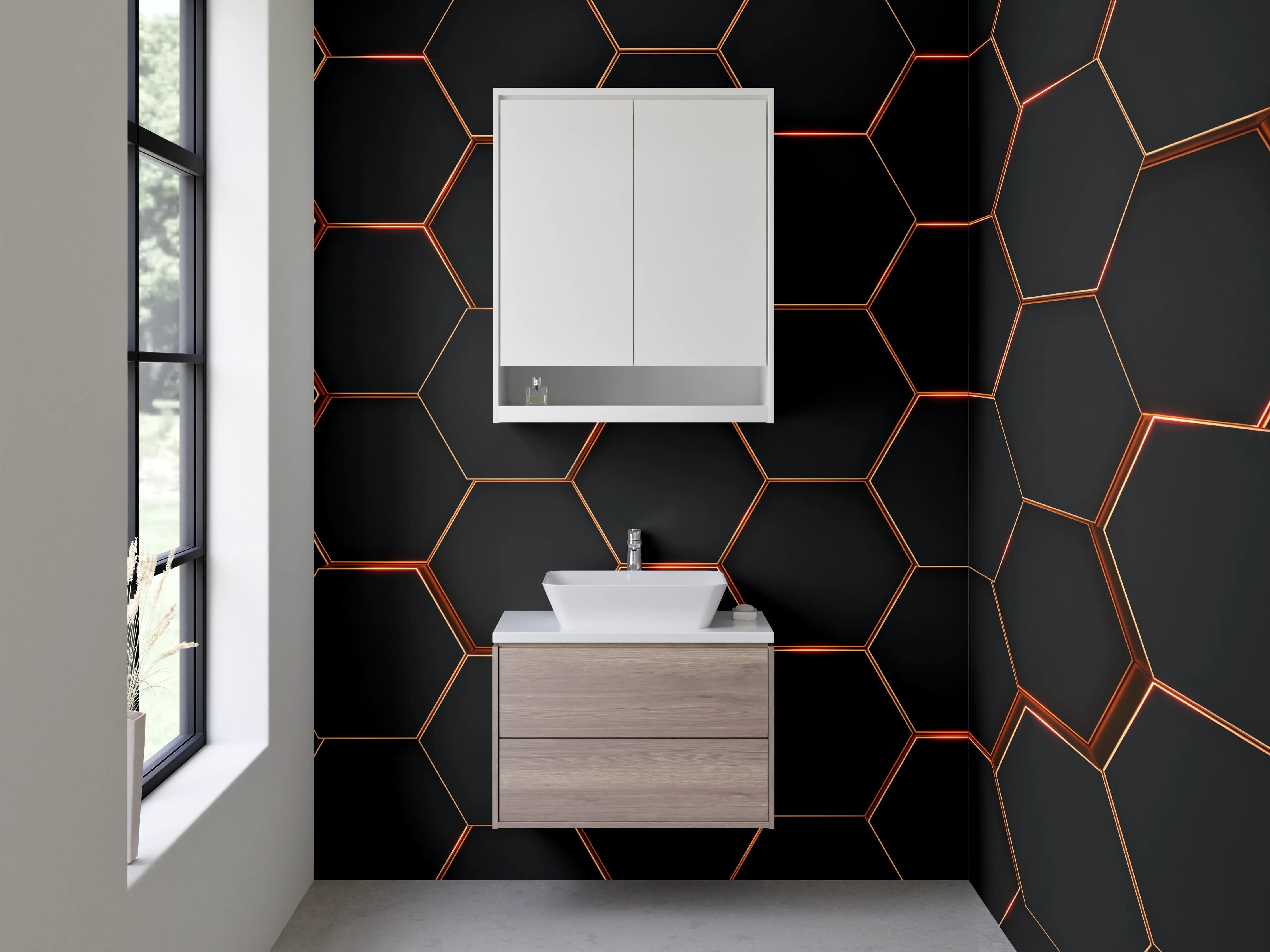 Waschbecken-Rückwand - Hexagon Muster in Schwarz Metallic