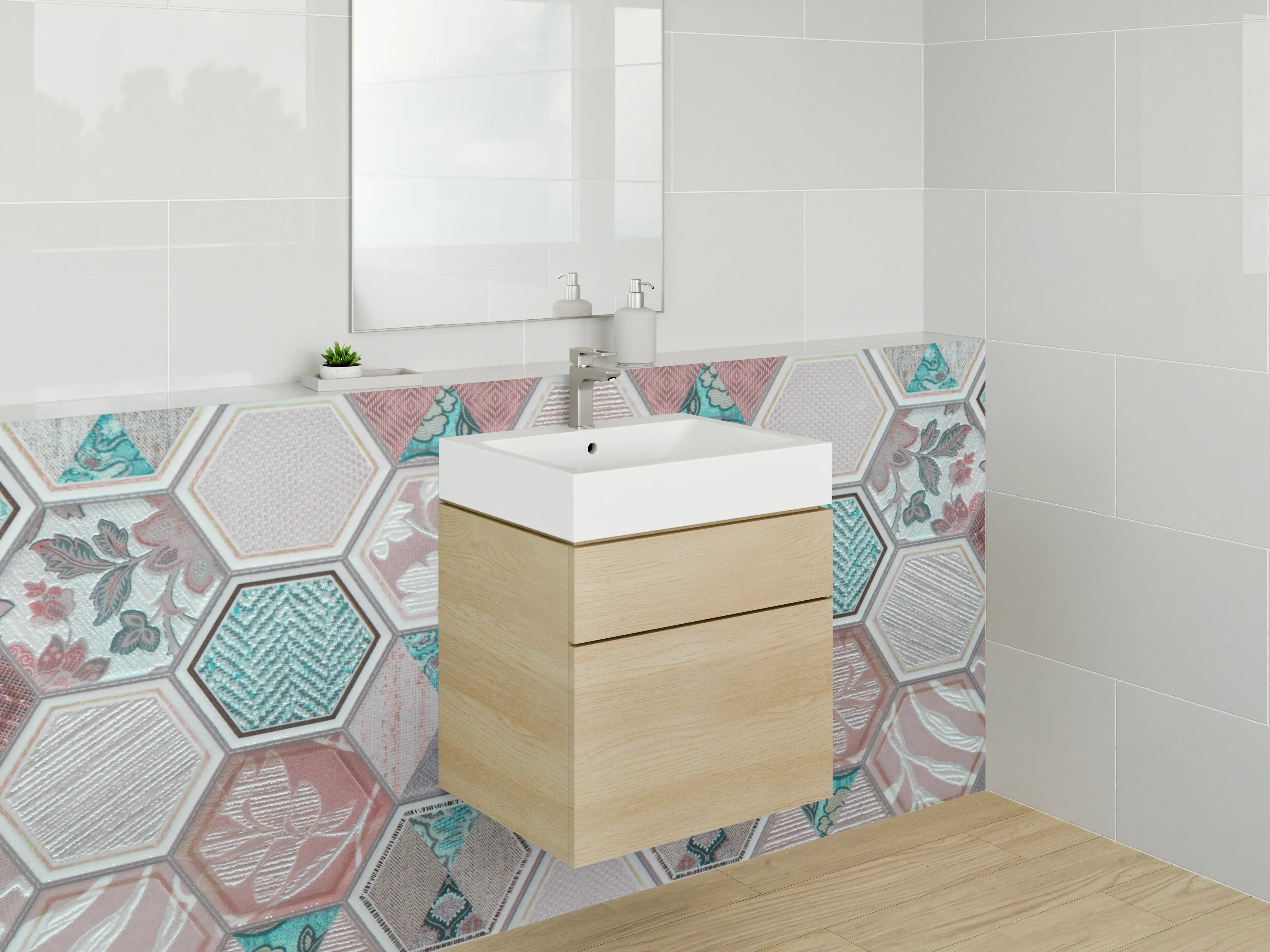 Waschbecken-Rückwand - Hexagon Vintage Mosaik Fliesenoptik