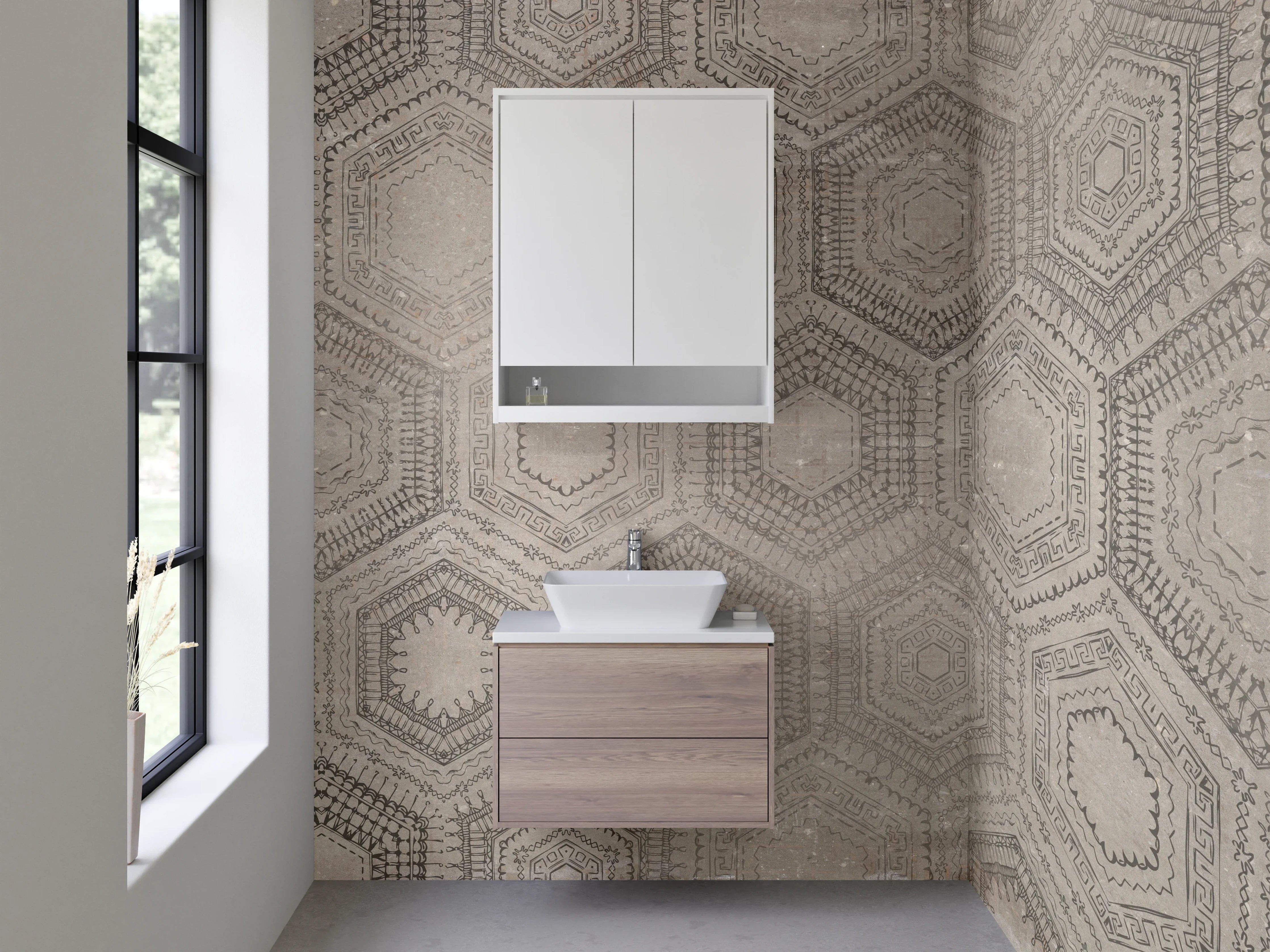 Waschbecken-Rückwand - Hexagon Vintage Muster Betonoptik