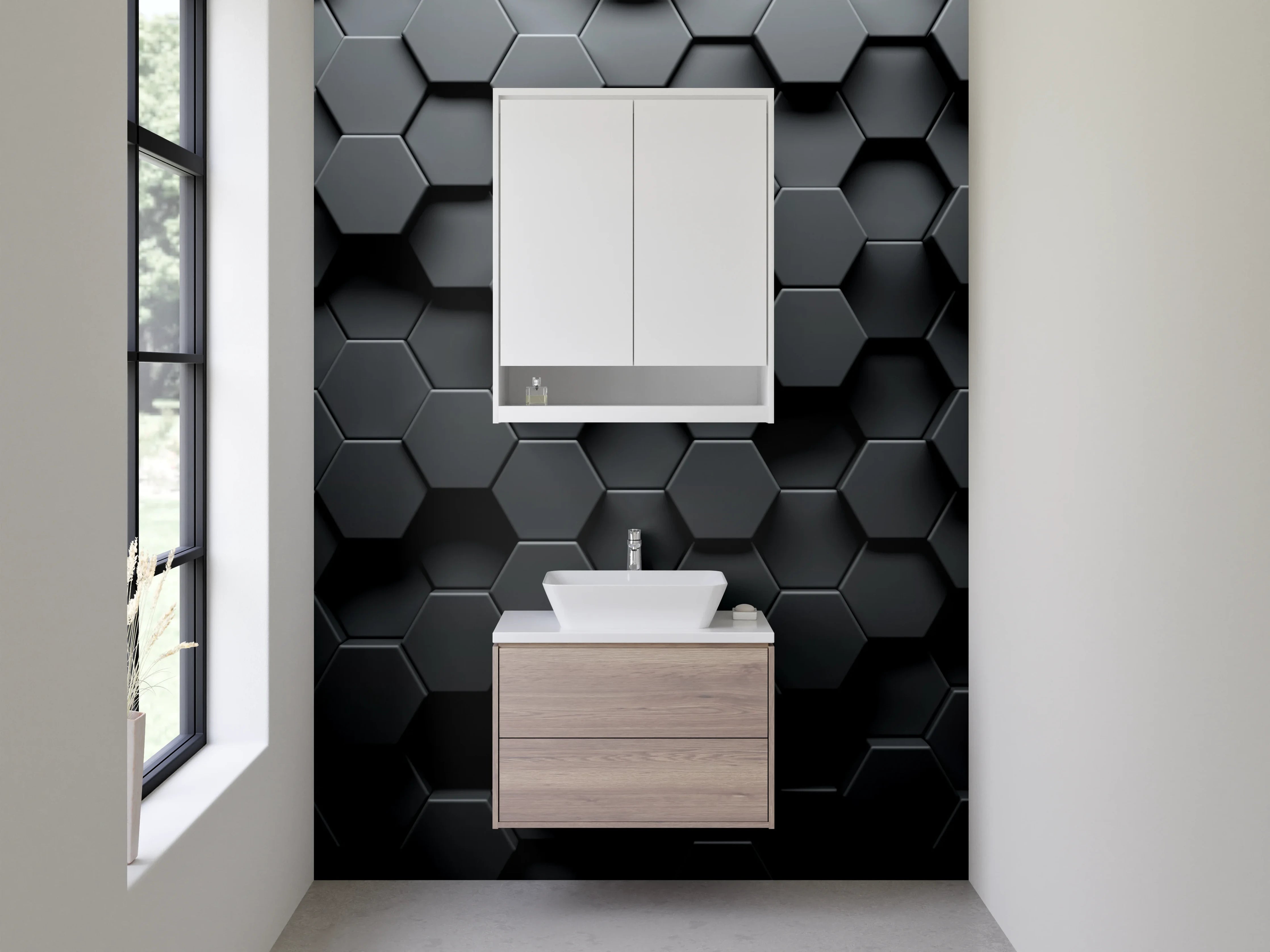 Waschbecken-Rückwand - Hexagon Wabenmuster Schwarz Metallic