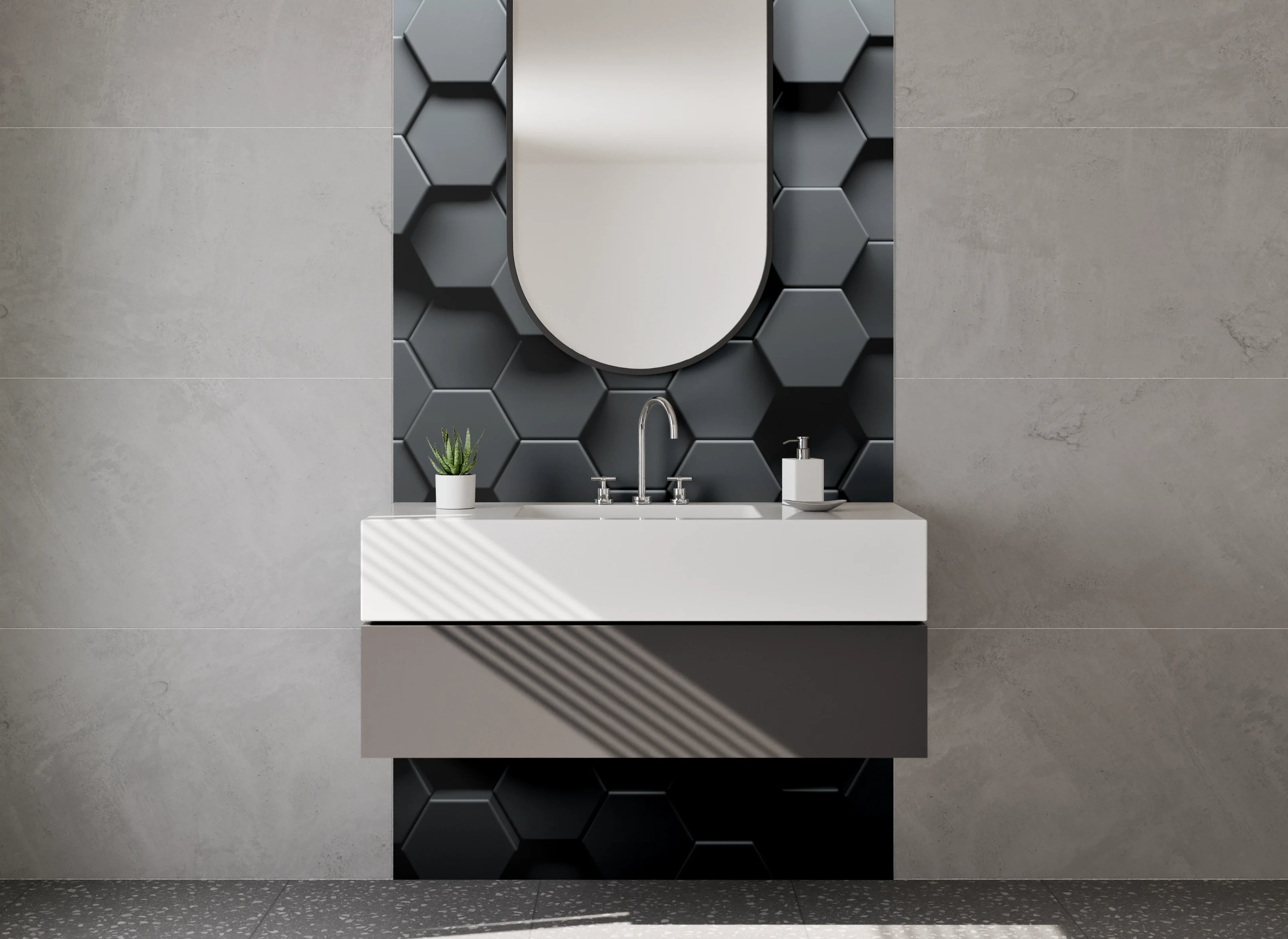Waschbecken-Rückwand - Hexagon Wabenmuster Schwarz Metallic