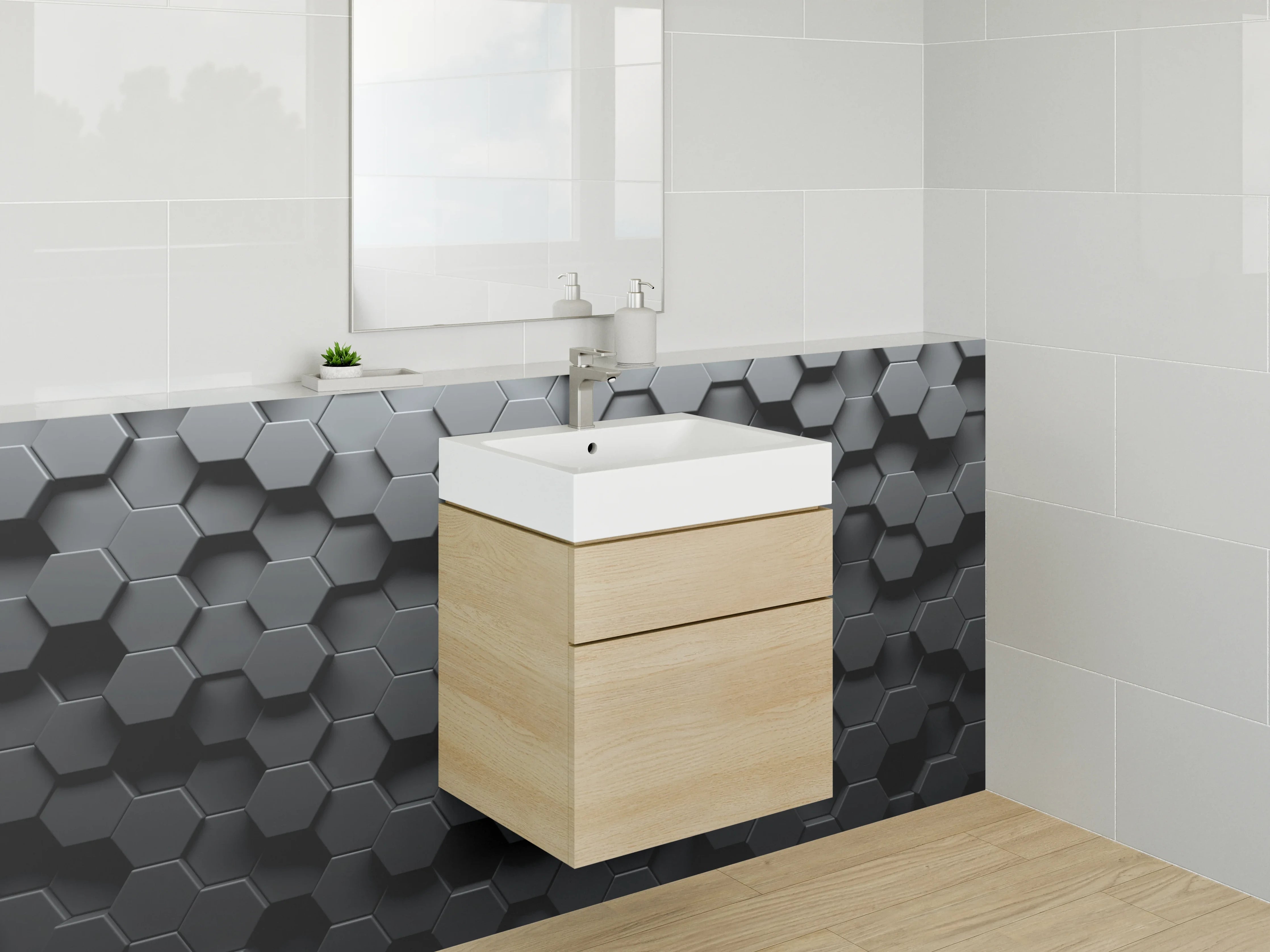 Waschbecken-Rückwand - Hexagon Wabenmuster Schwarz Metallic