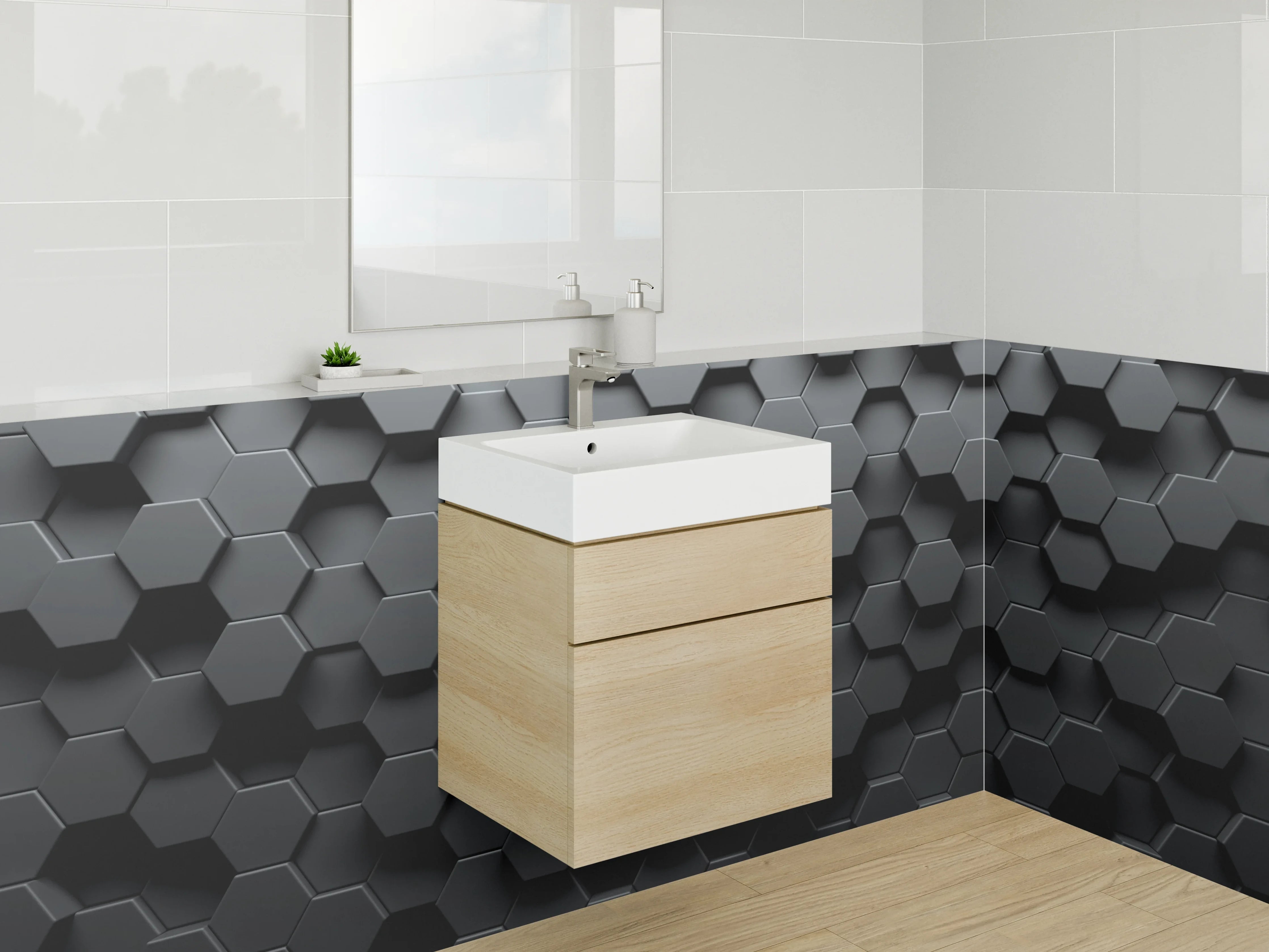Waschbecken-Rückwand - Hexagon Wabenmuster Schwarz Metallic