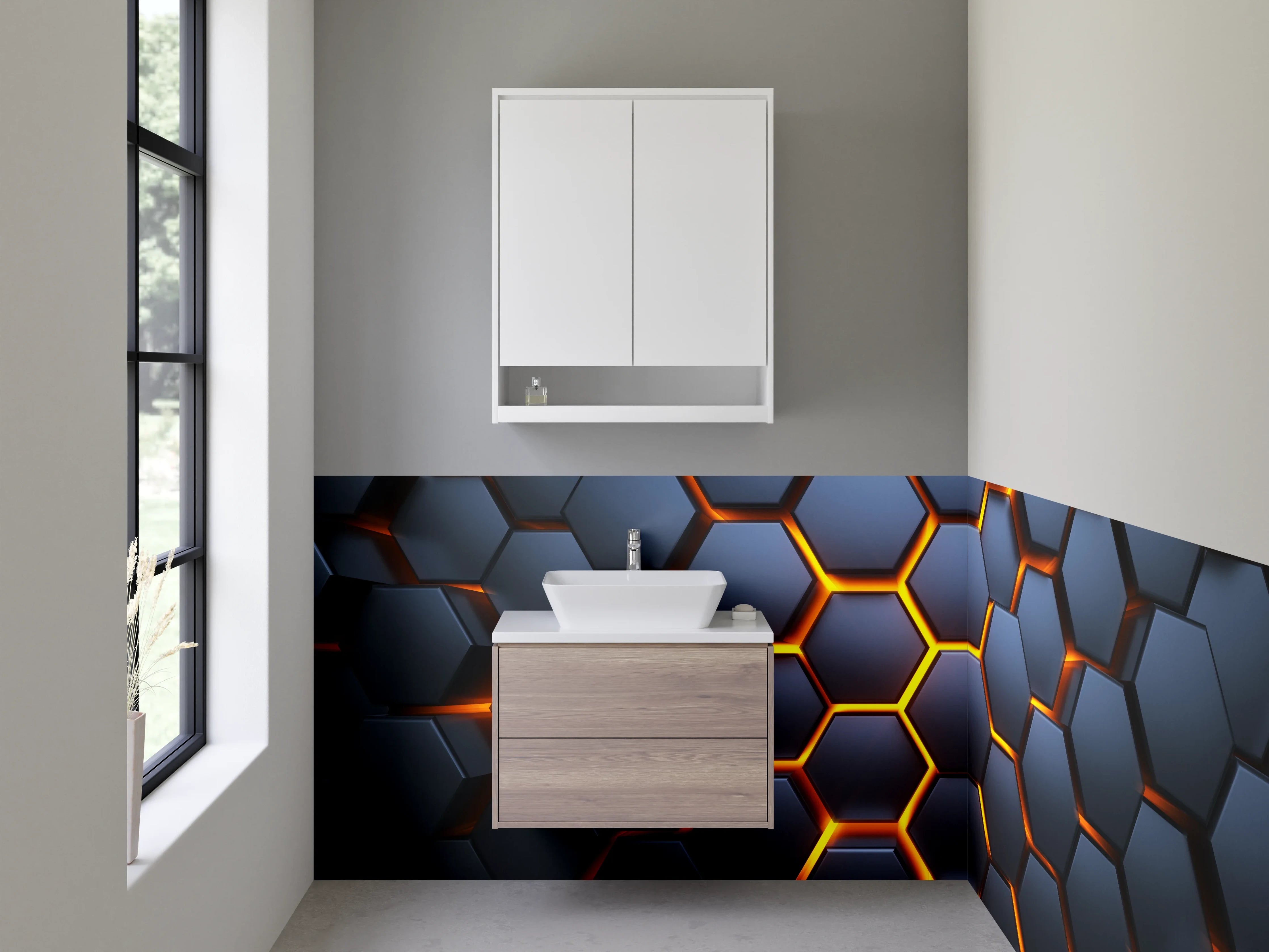 Waschbecken-Rückwand - Hexagonale 3D-Waben Struktur dunkel
