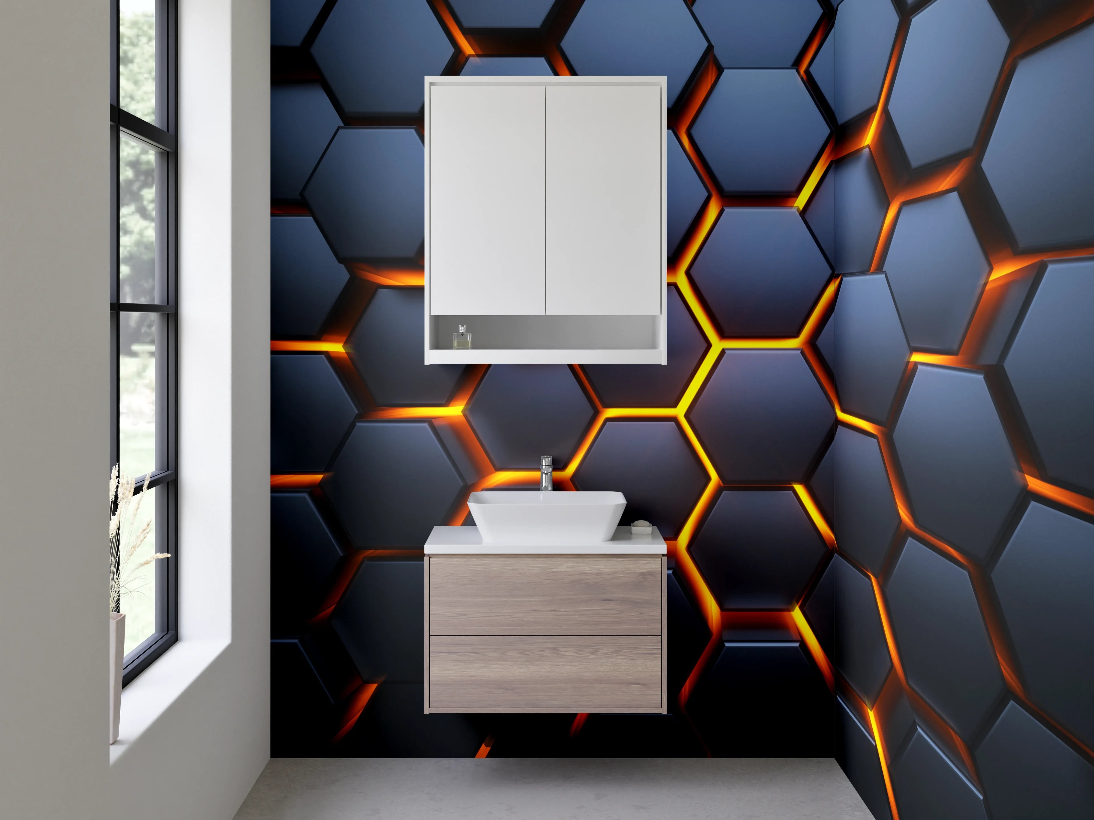 Waschbecken-Rückwand - Hexagonale 3D-Waben Struktur dunkel
