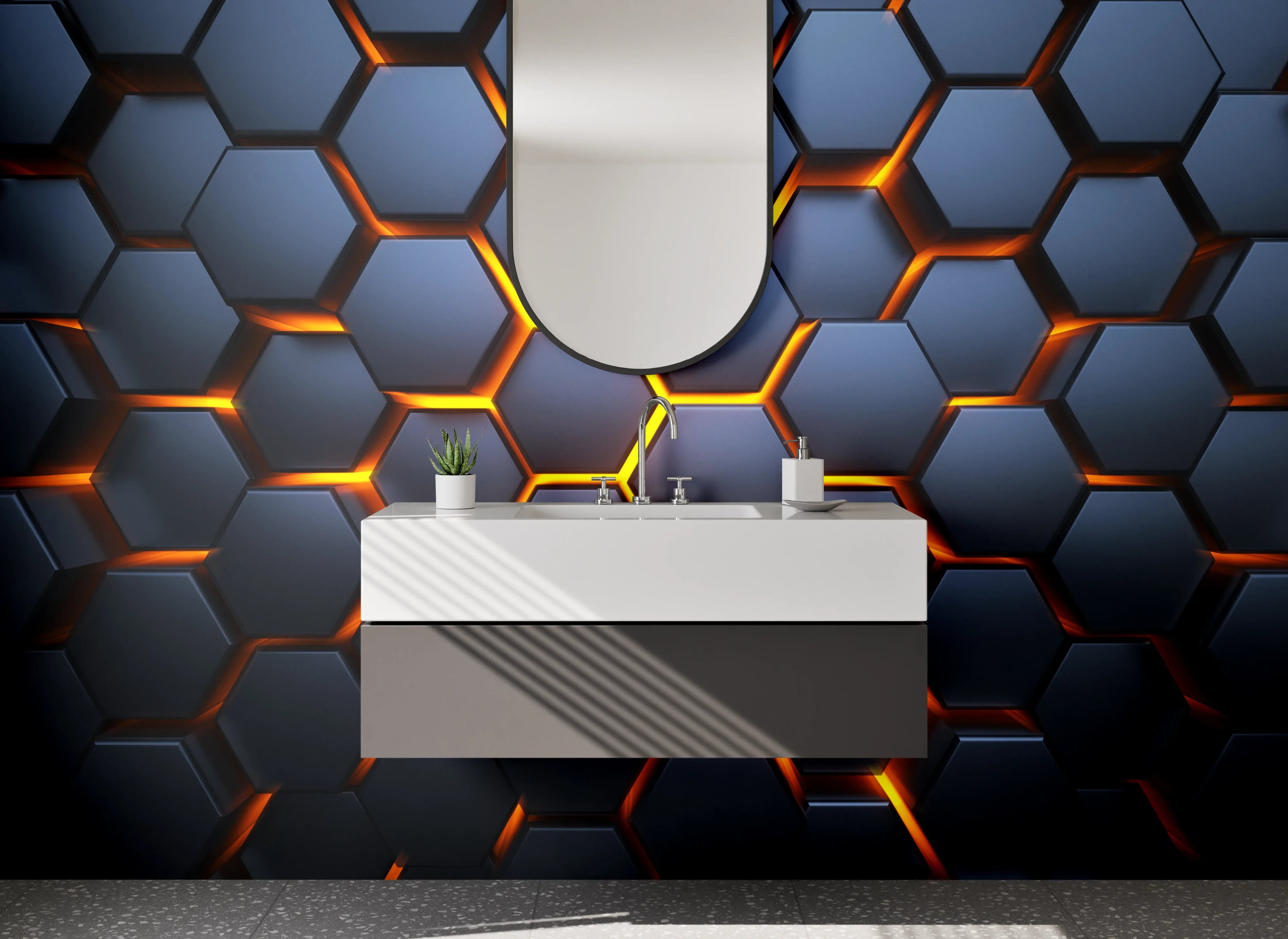 Waschbecken-Rückwand - Hexagonale 3D-Waben Struktur dunkel