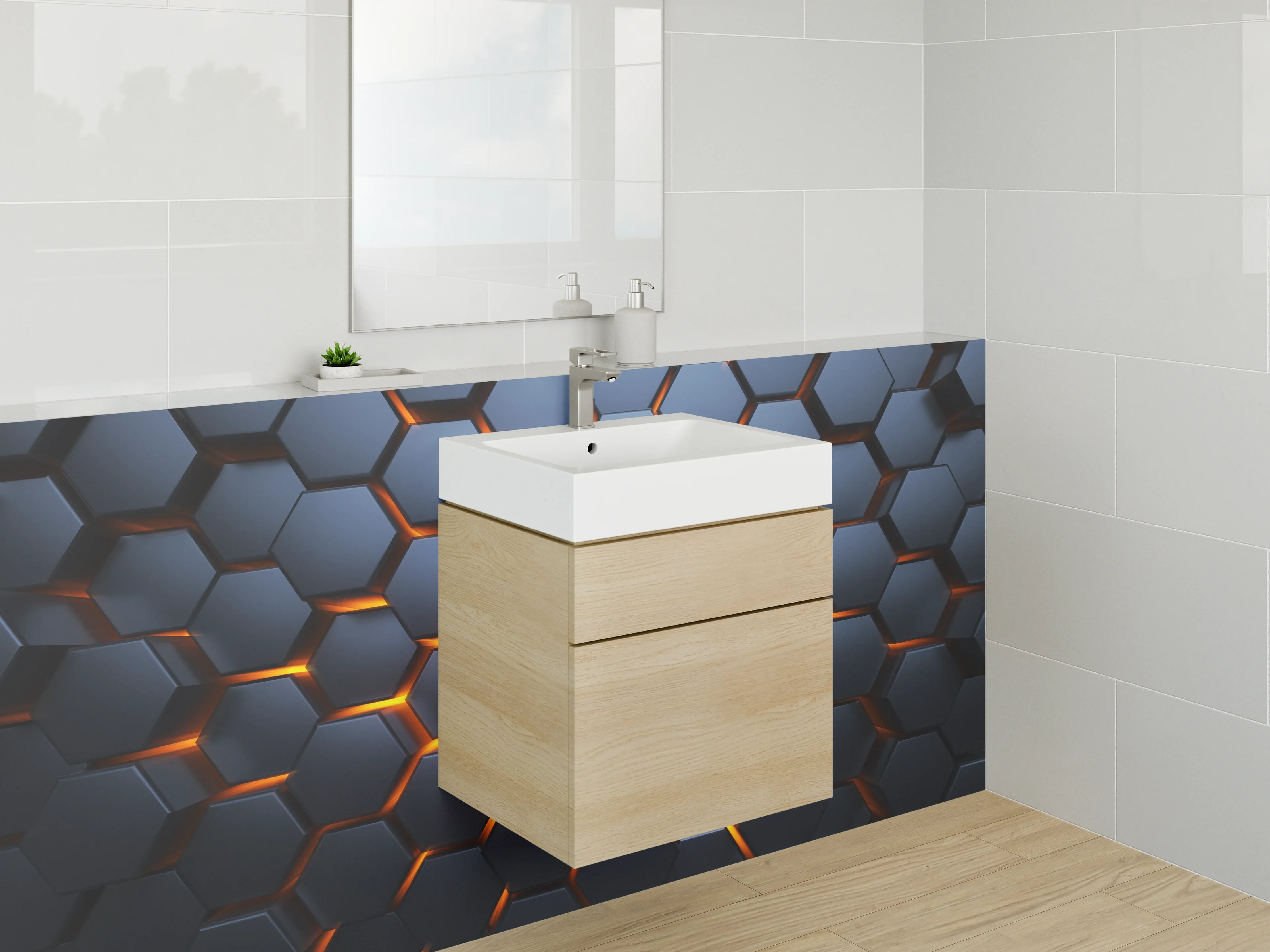 Waschbecken-Rückwand - Hexagonale 3D-Waben Struktur dunkel