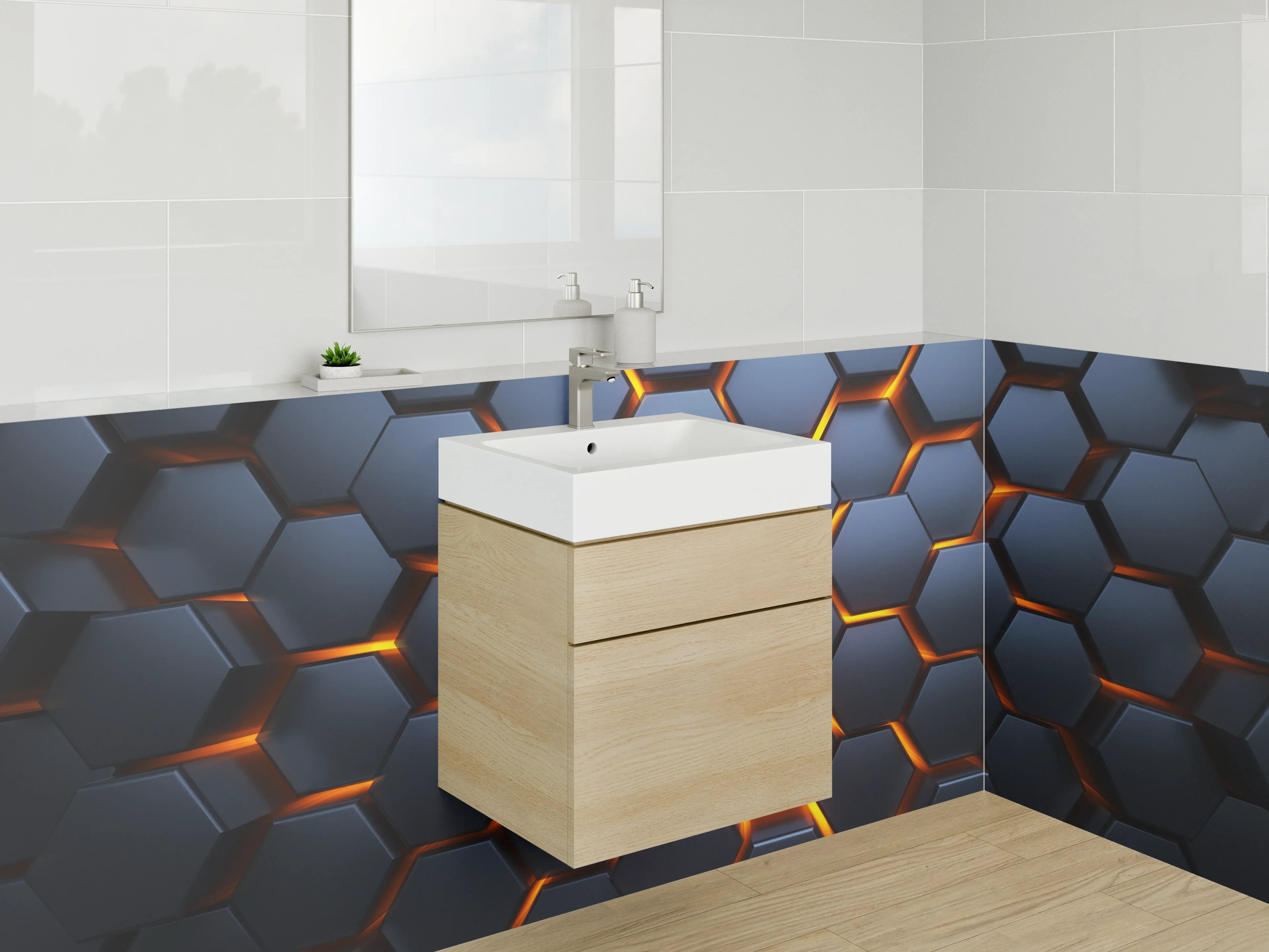 Waschbecken-Rückwand - Hexagonale 3D-Waben Struktur dunkel