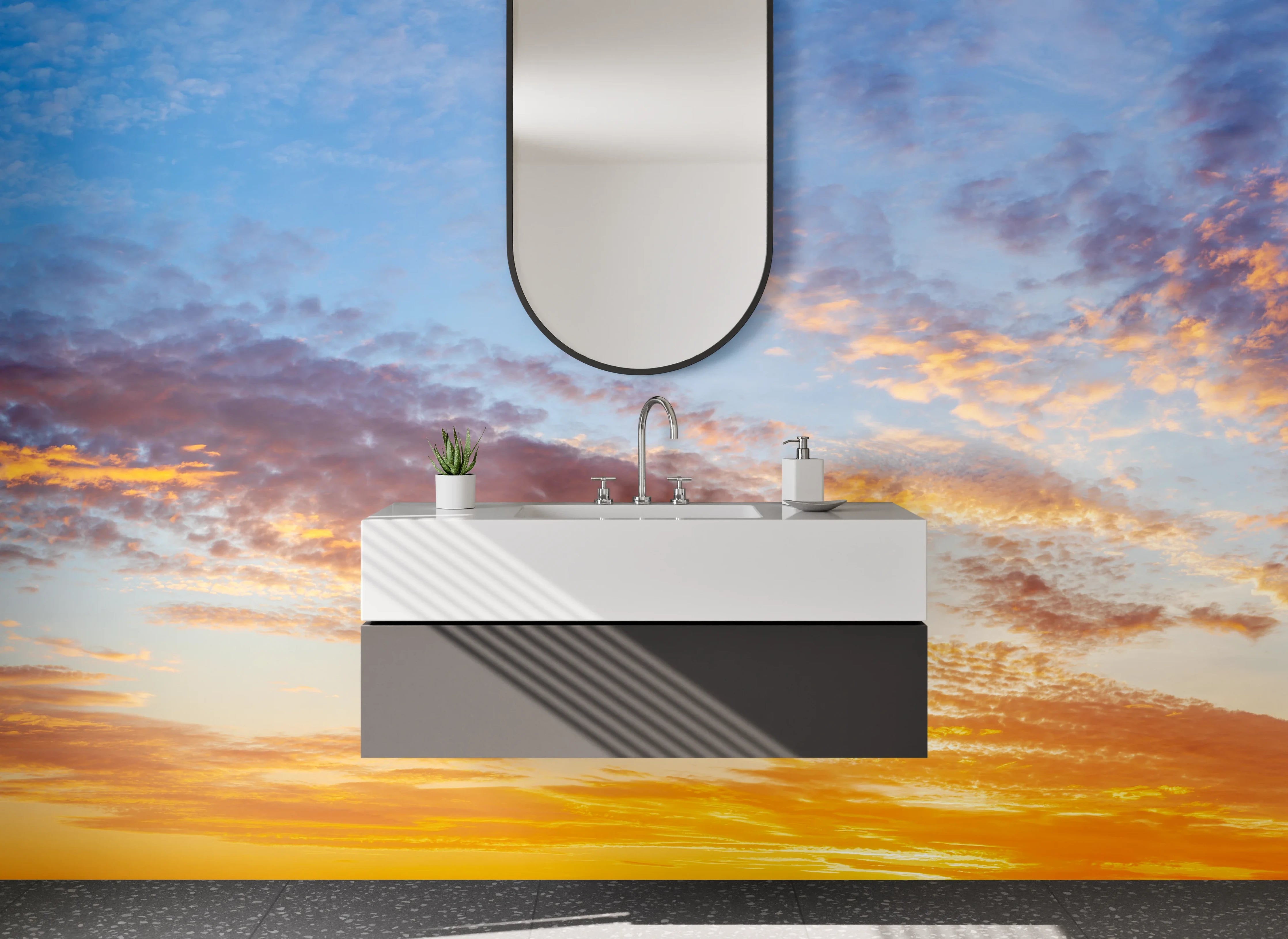 Waschbecken-Rückwand - Himmel Sonnenuntergang Panorama Fotokunst
